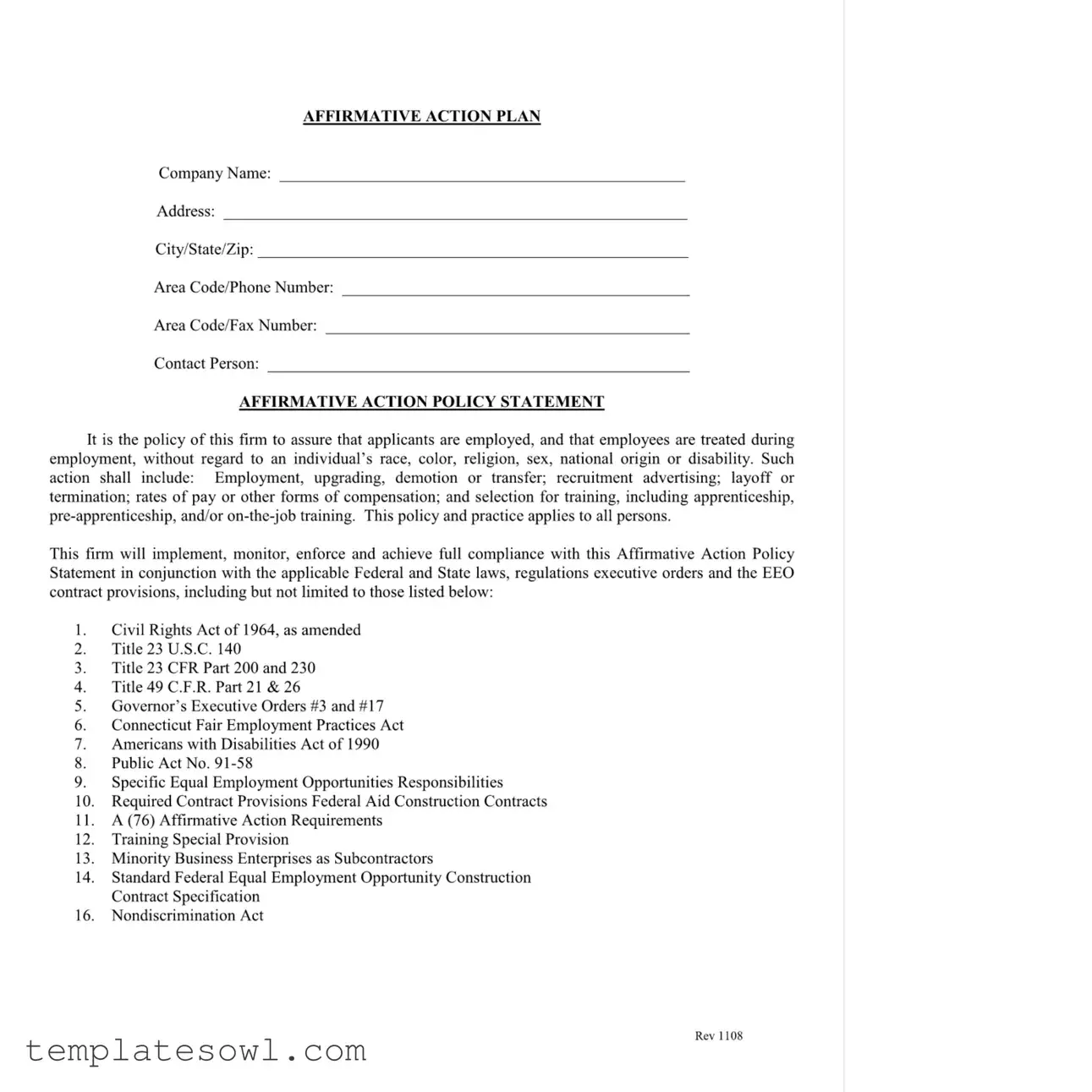 Fill Out Your Affirmative Action Plan Form
