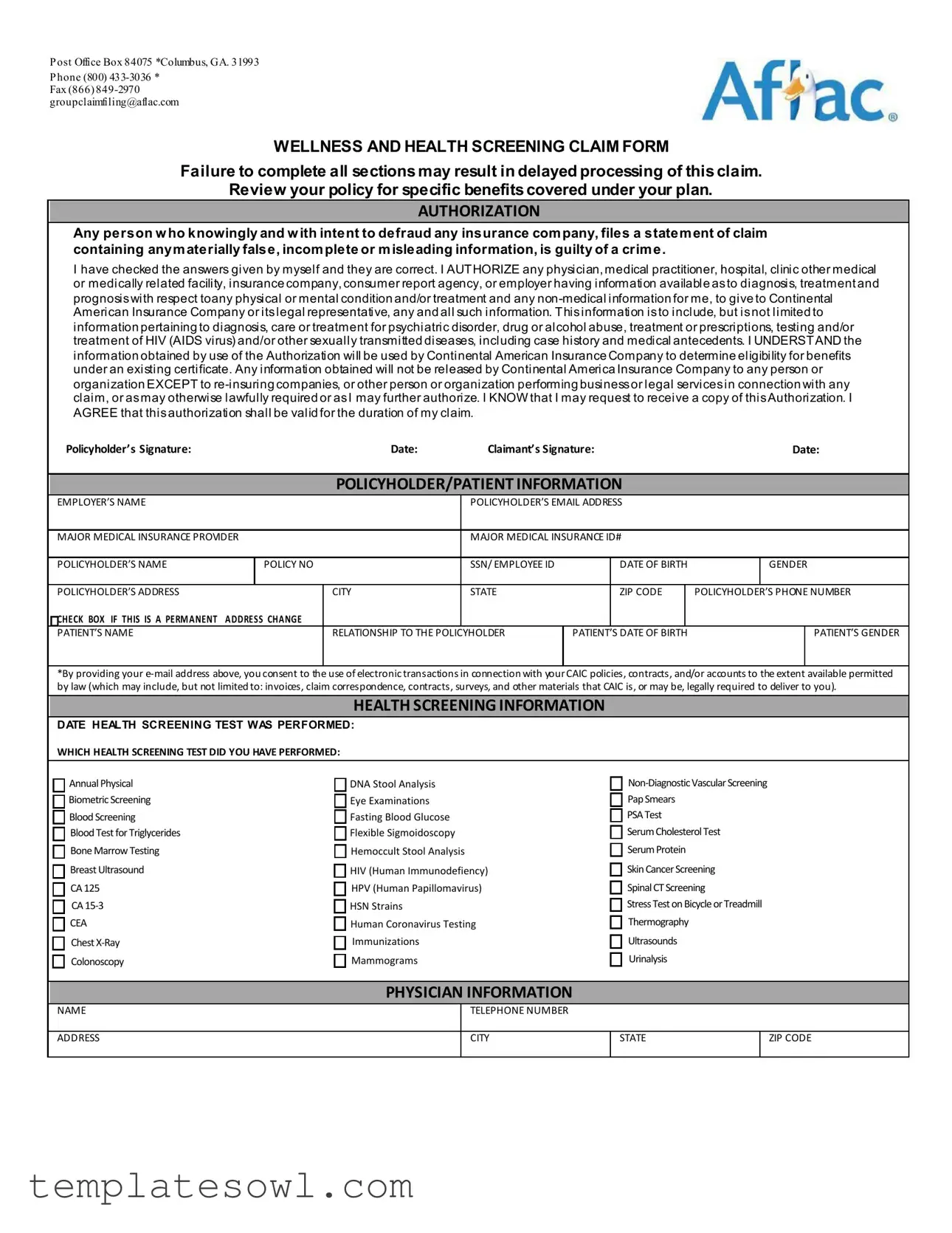Fill Out Your Aflac Wellness Form