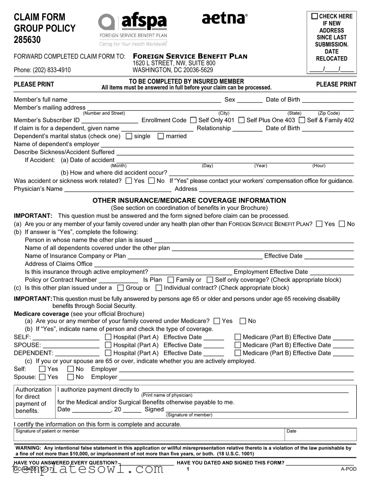 Fill Out Your Afspa Claim Form