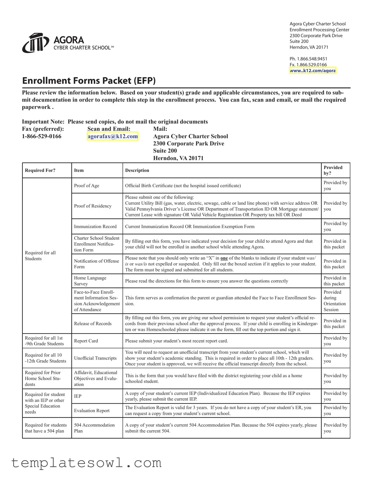 Fill Out Your Agora Enrollment Packet Form