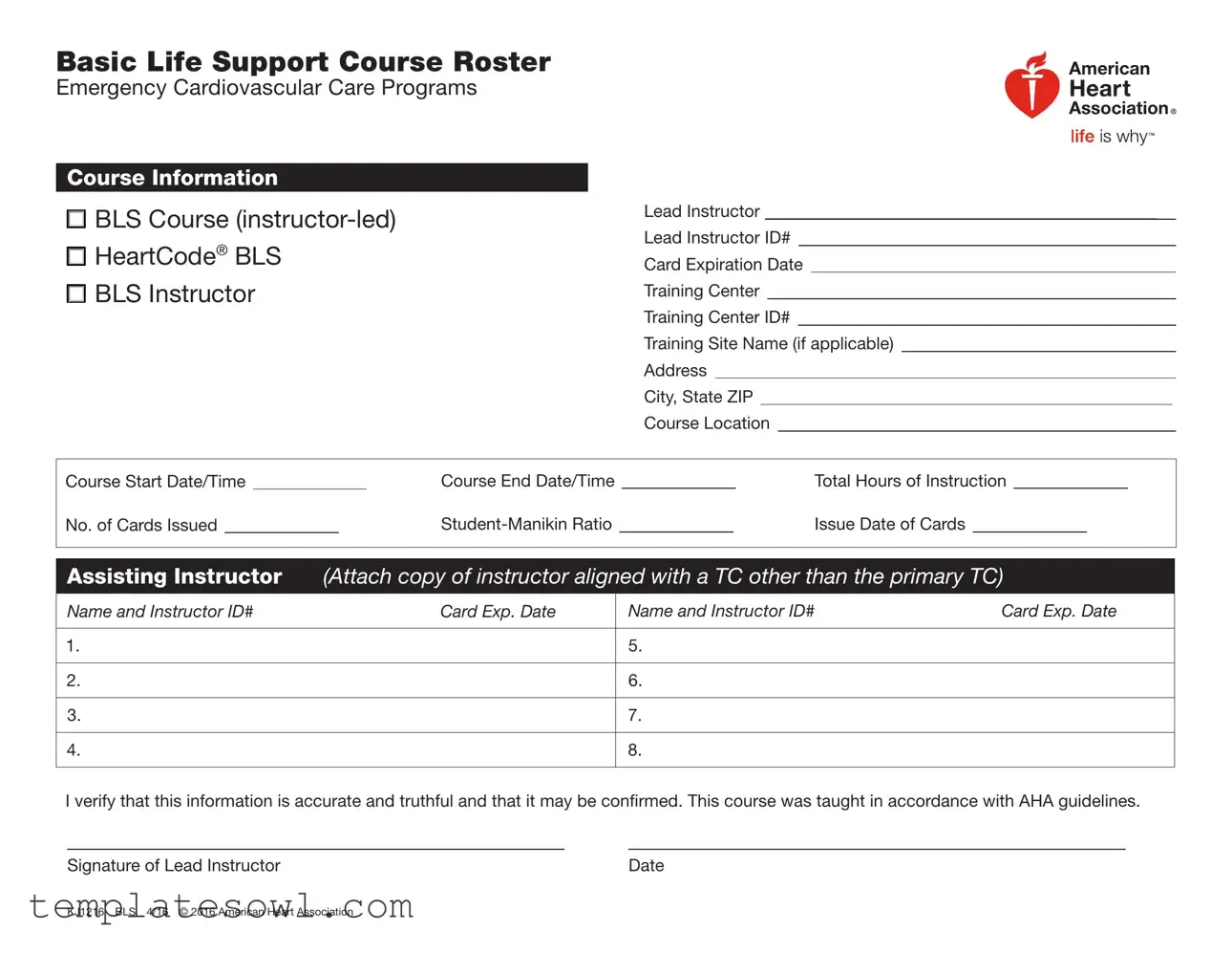Fill Out Your Aha Bls Roster Form