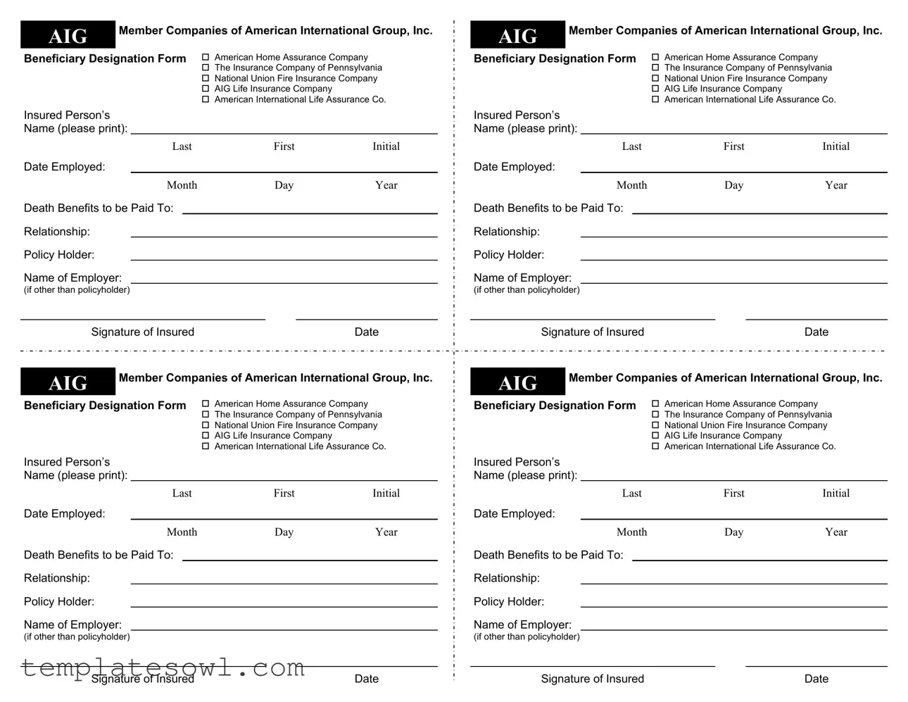 Fill Out Your Aig Beneficiary Designation Form