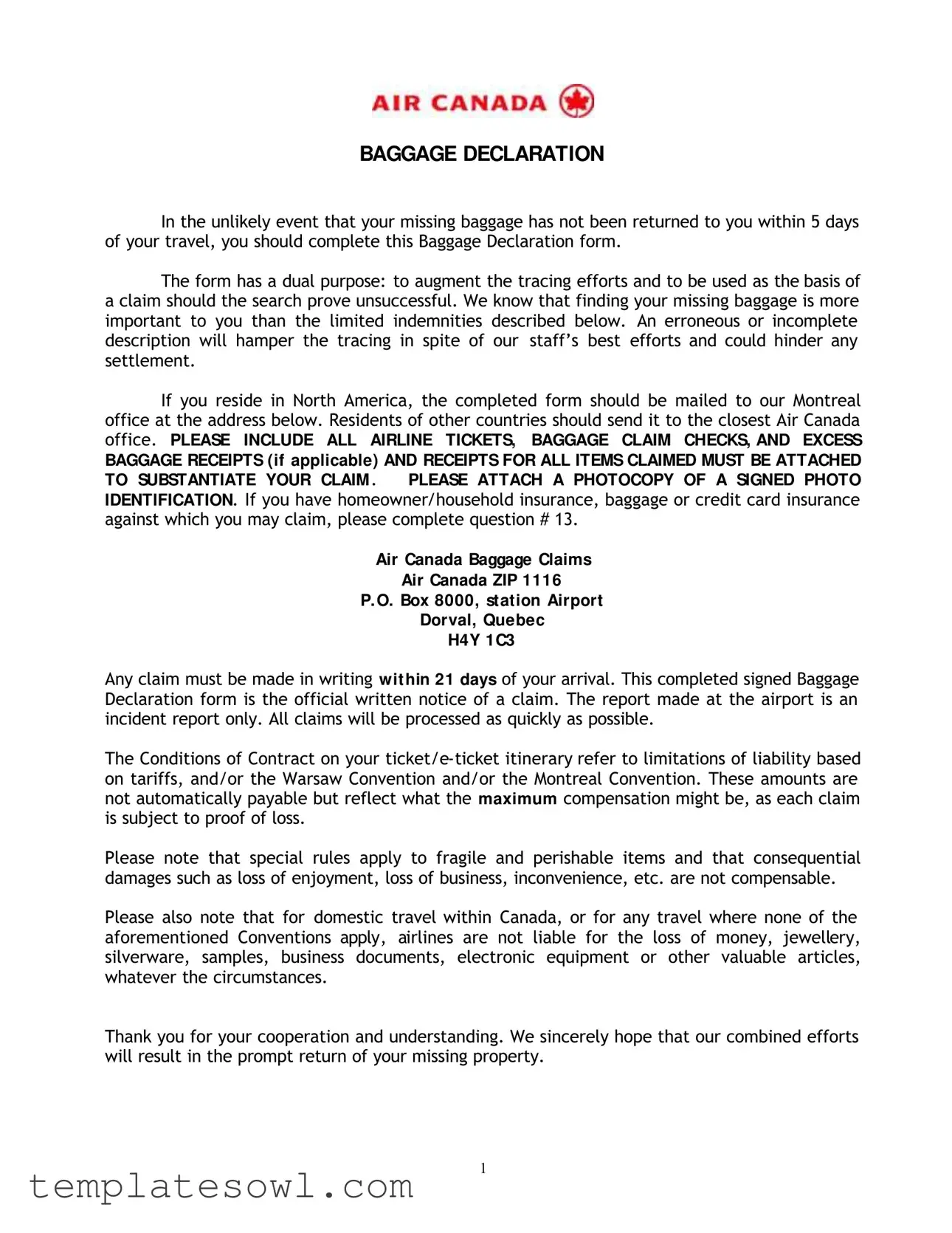 Fill Out Your Air Canada Baggage Claim Form