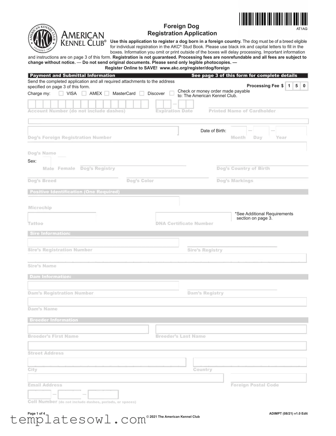 Fill Out Your Akc Foreign Dog Registration Form
