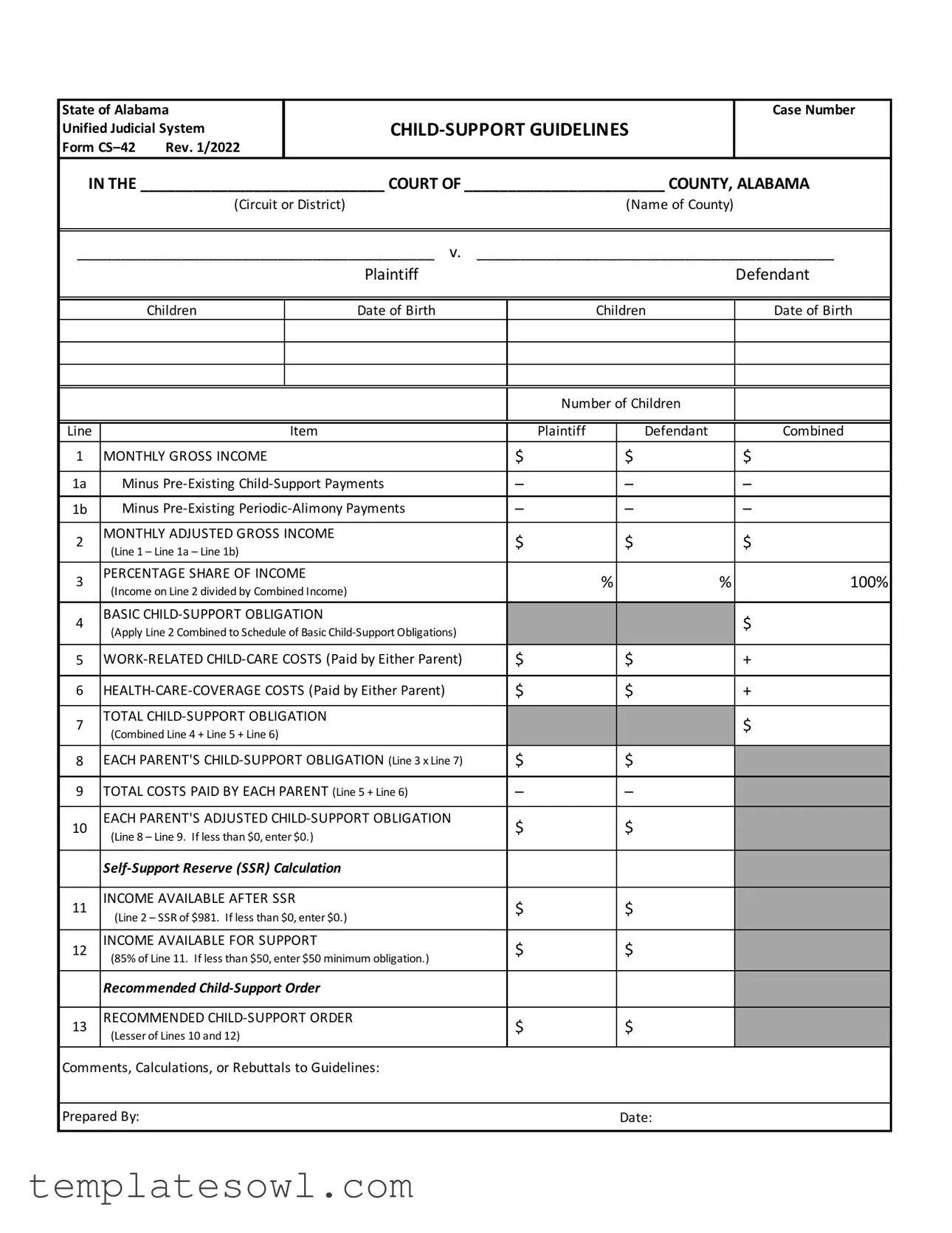 Fill Out Your Alabama Child Support Sheet Form