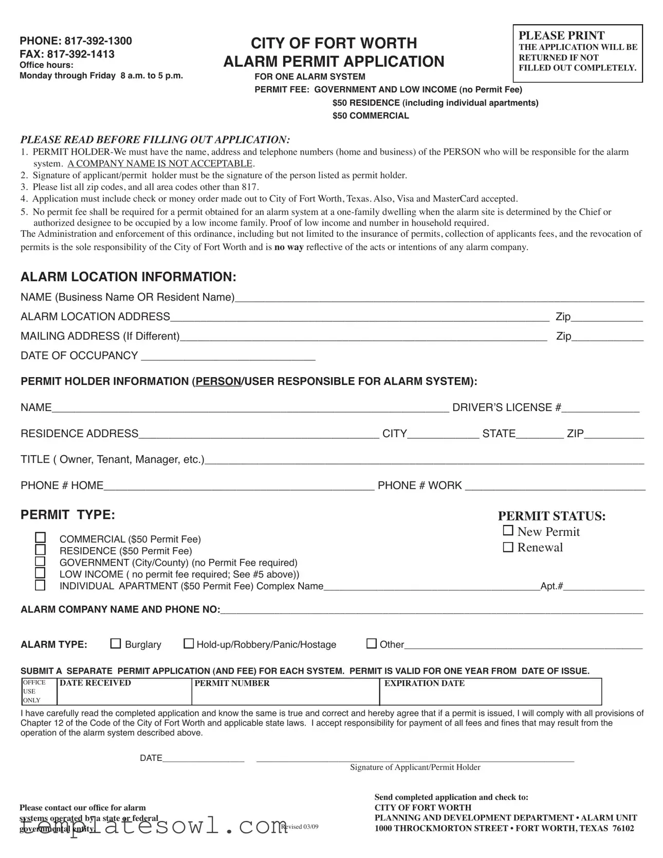 Fill Out Your Alarm Permit Application Form