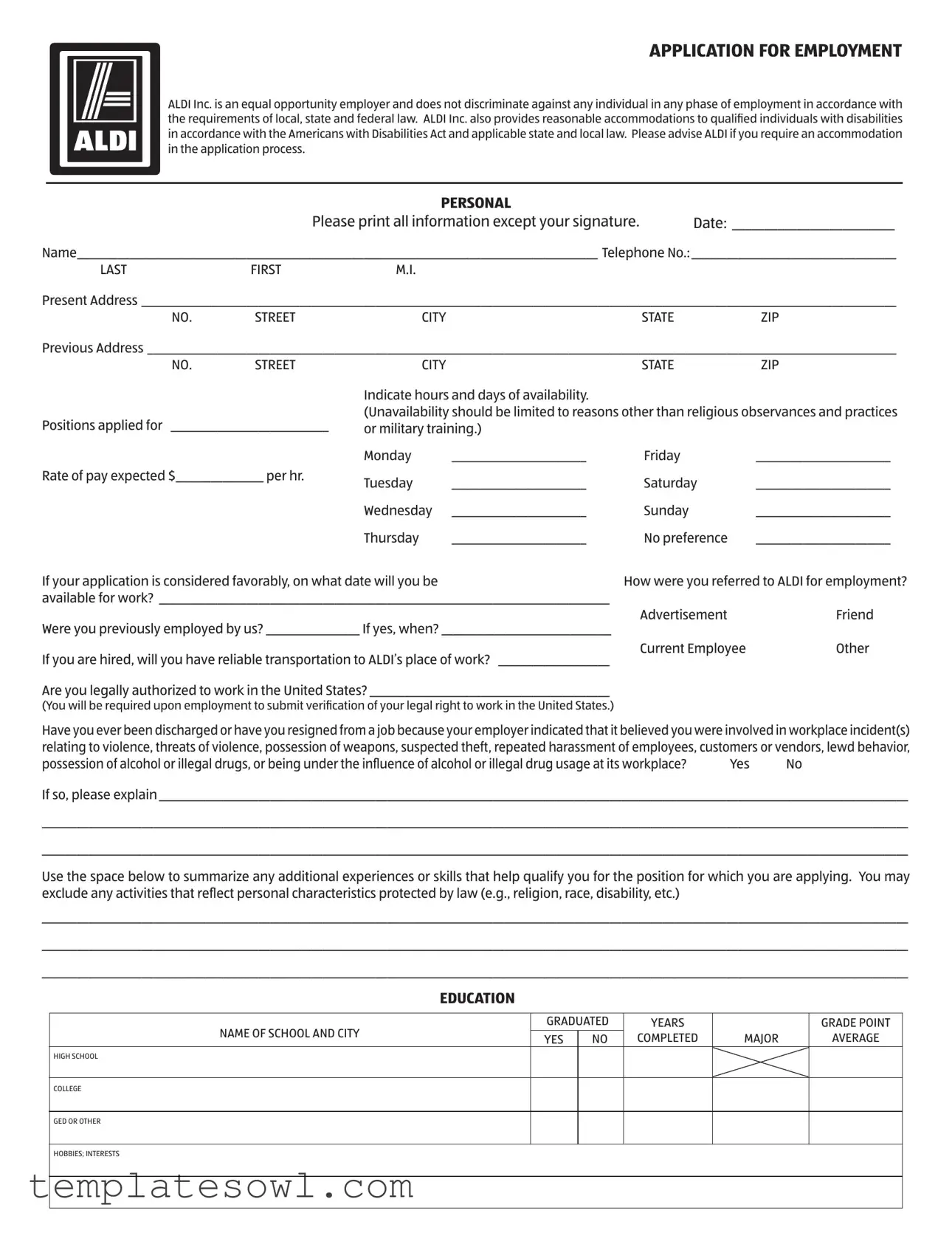 Fill Out Your Aldi Application Form