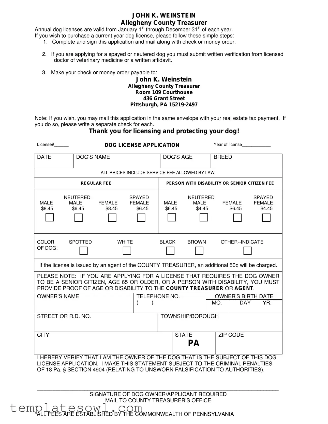 Fill Out Your Allegheny County Dog License Form