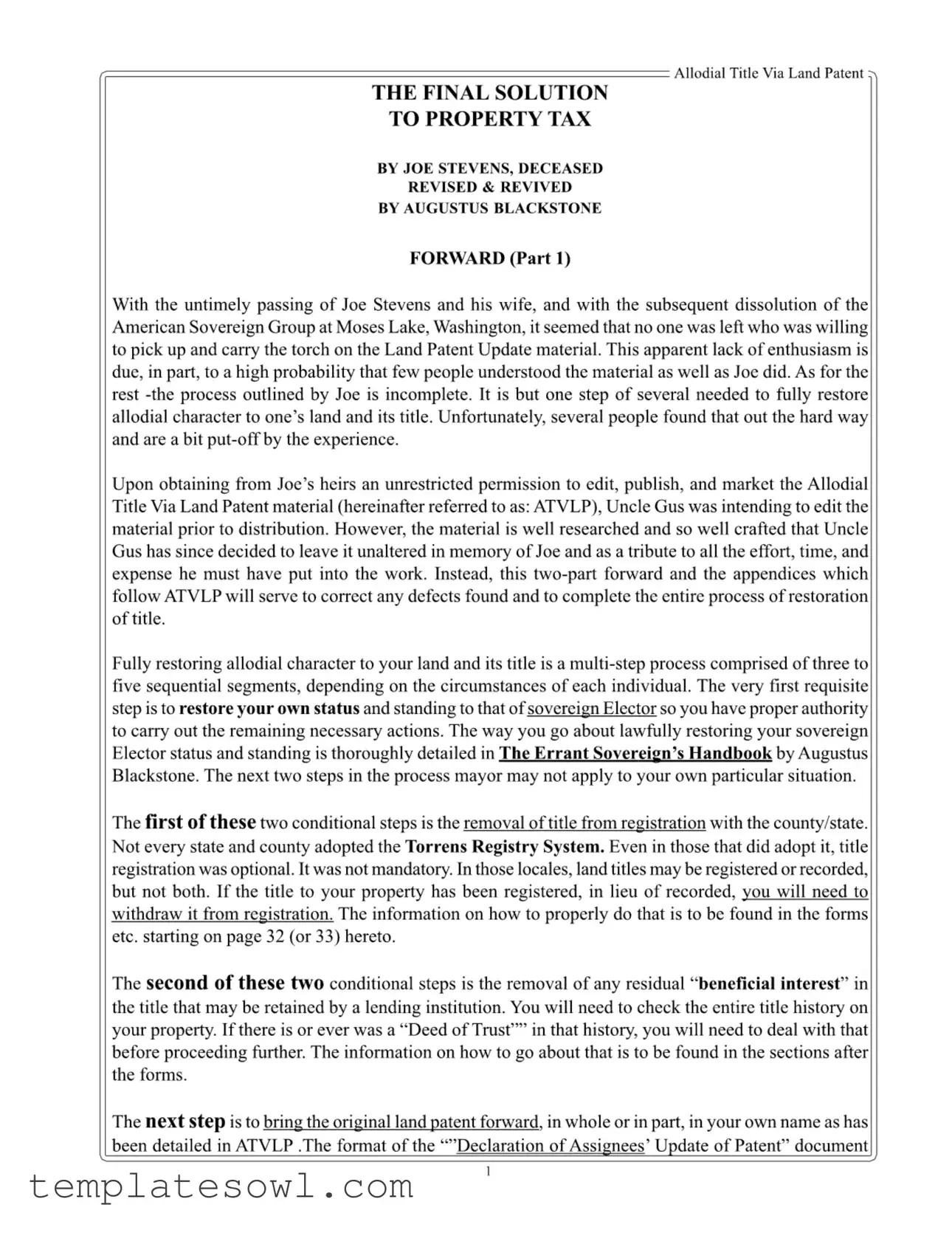 Fill Out Your Allodial Title Form