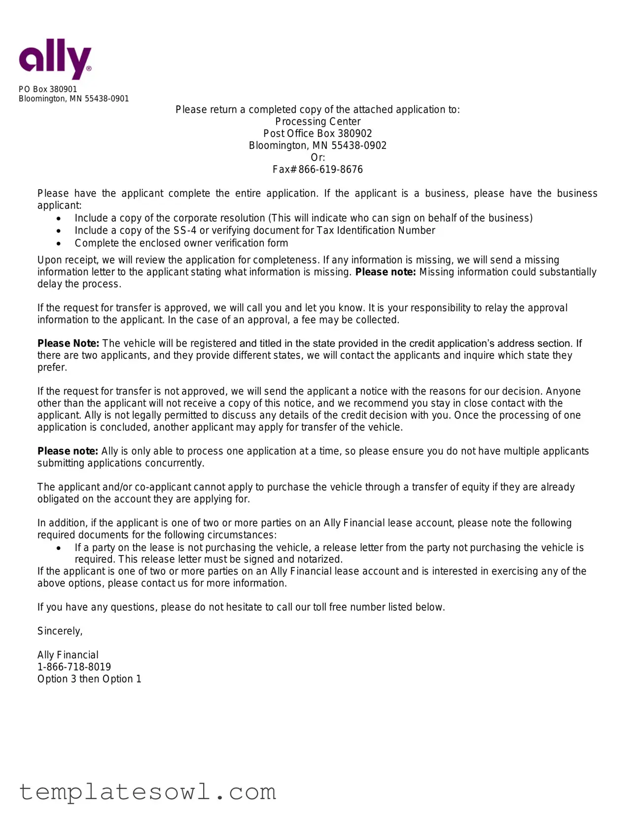 Fill Out Your Ally Transfer Of Equity Form