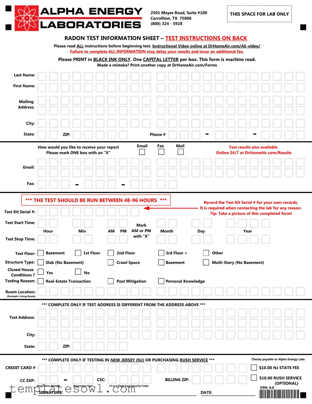 Fill Out Your Alpha Energy Laboratory Form