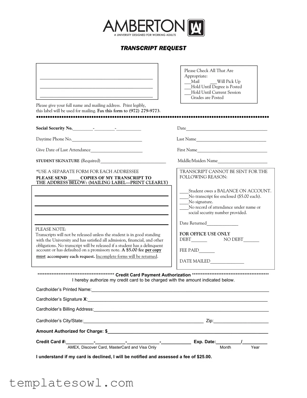 Fill Out Your Amberton University Transcript Request Form