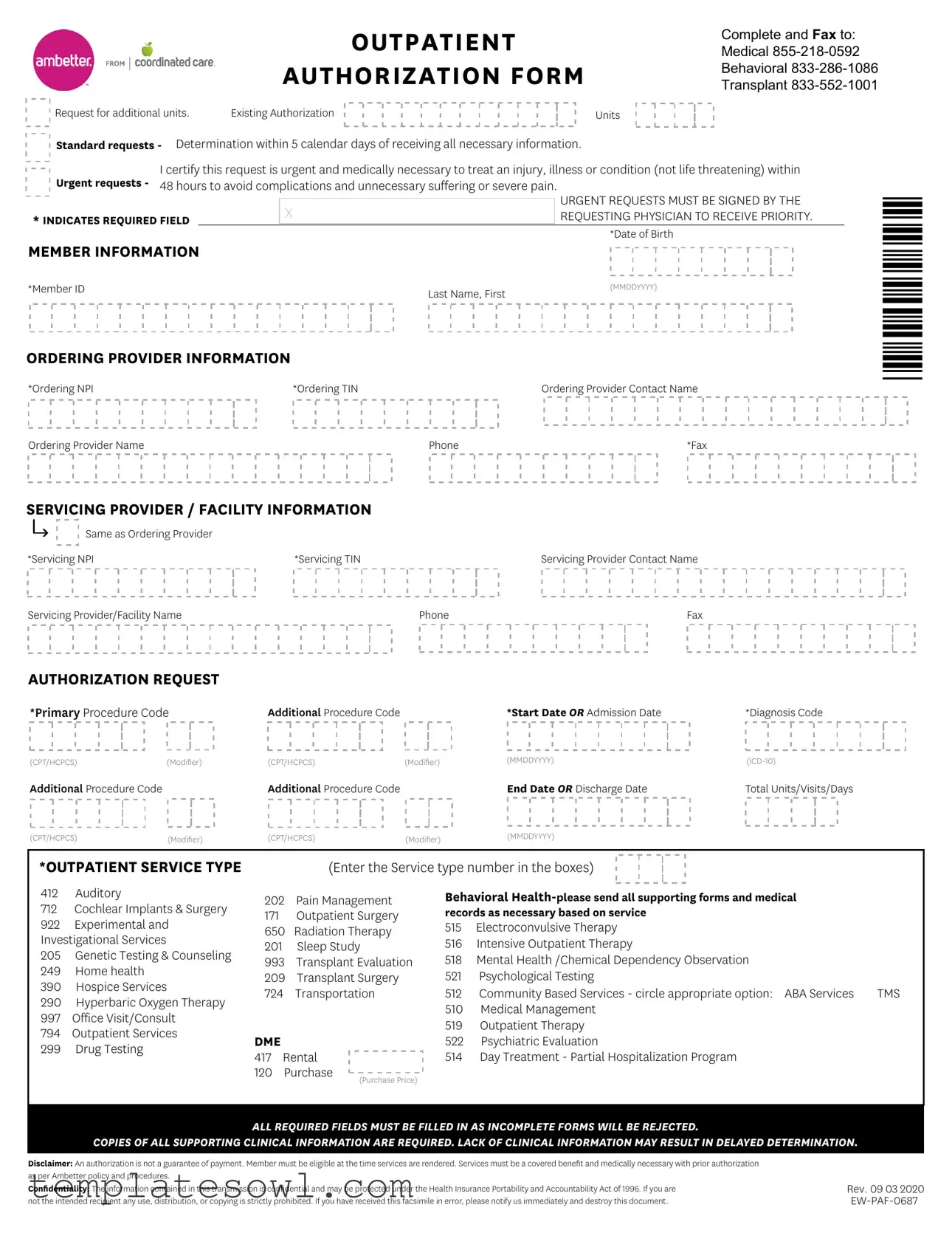 Fill Out Your Ambetter Out Patient Form