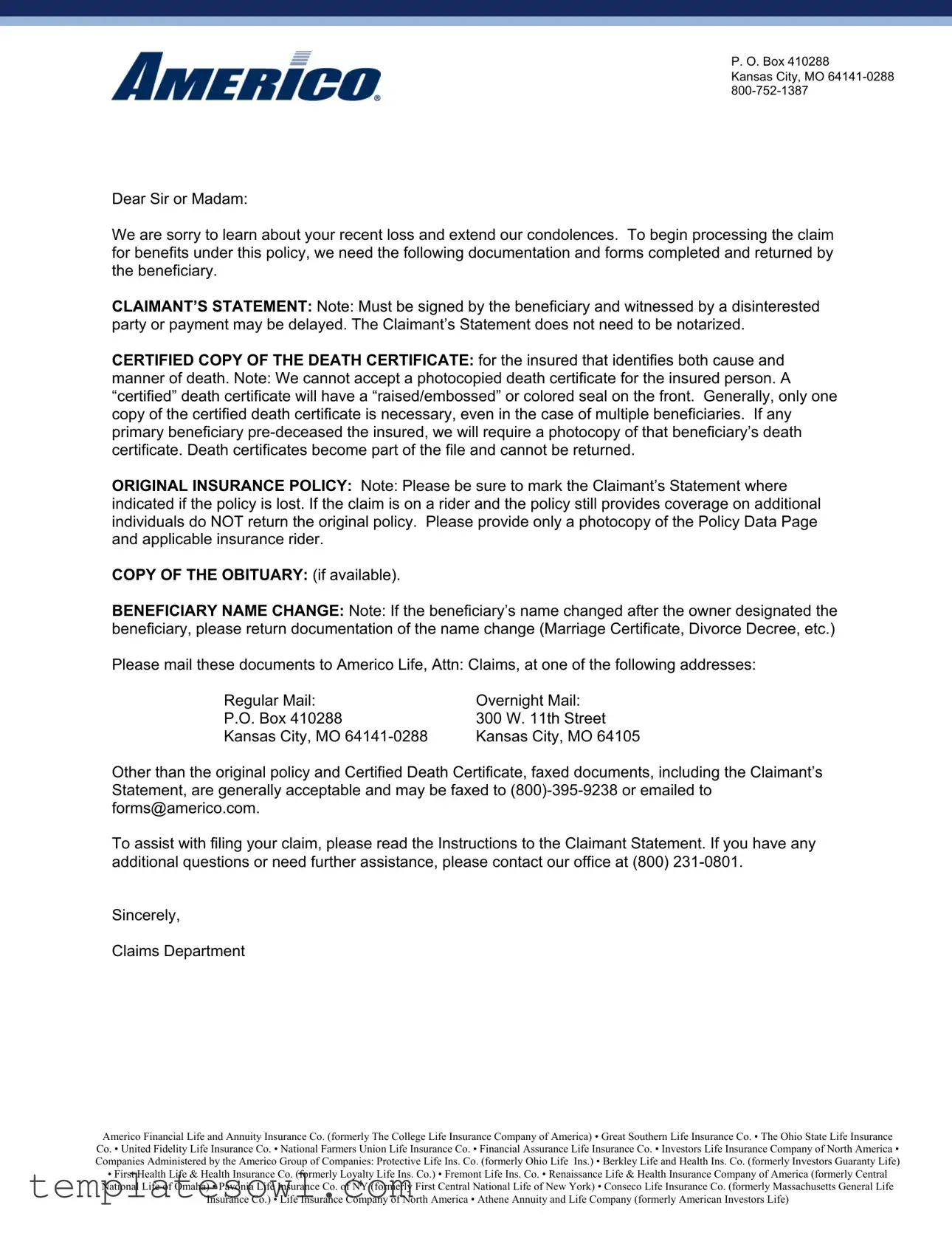 Fill Out Your Americo Form