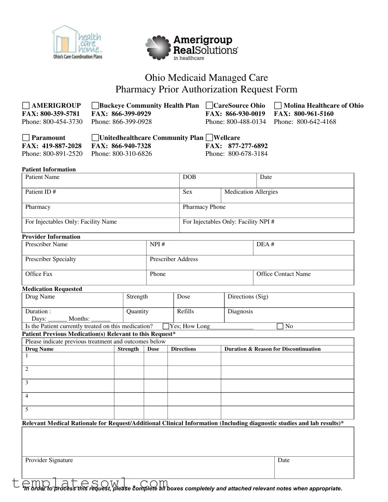 Fill Out Your Amerigroup Authorization Request Form