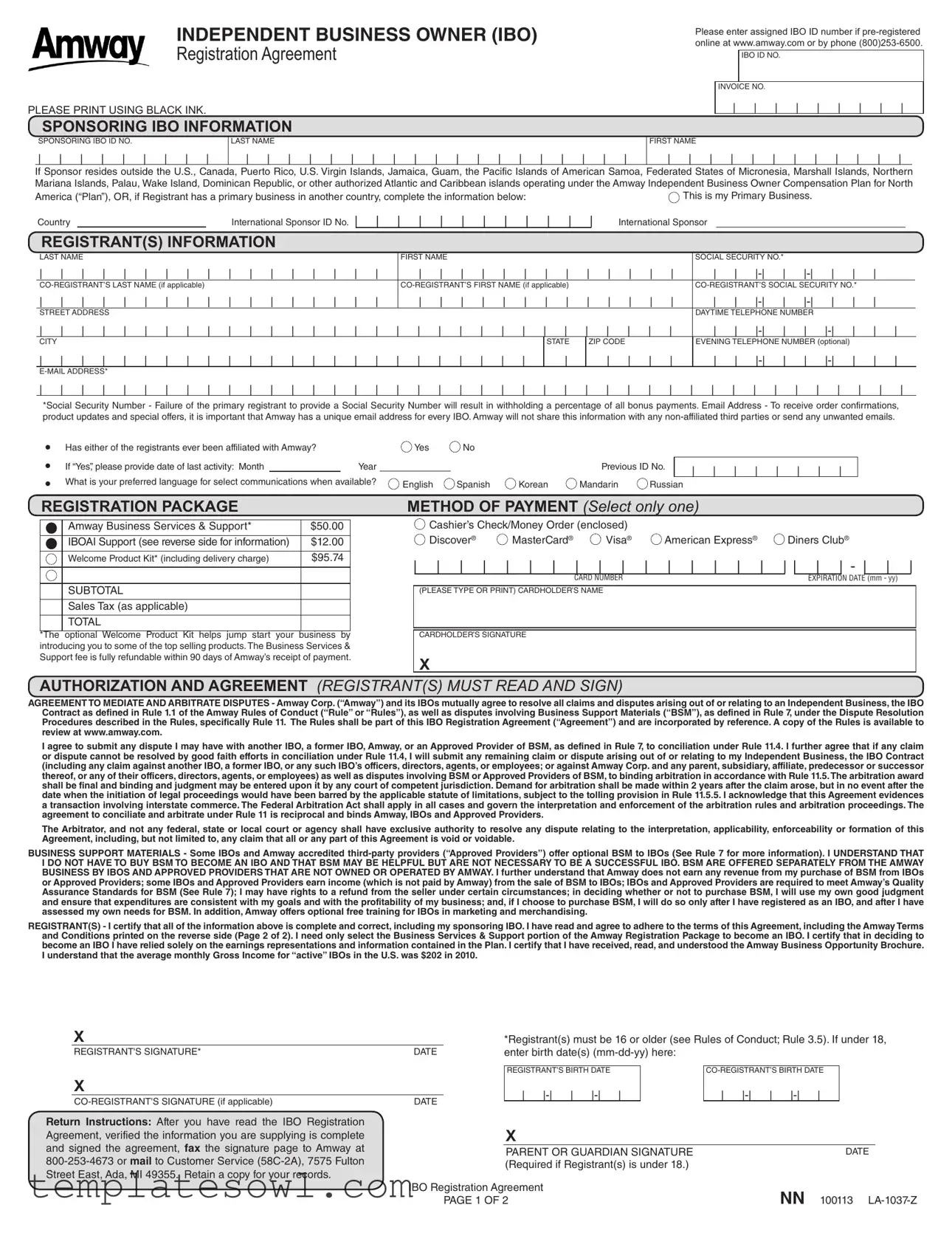 Fill Out Your Amway Ibo Application Form