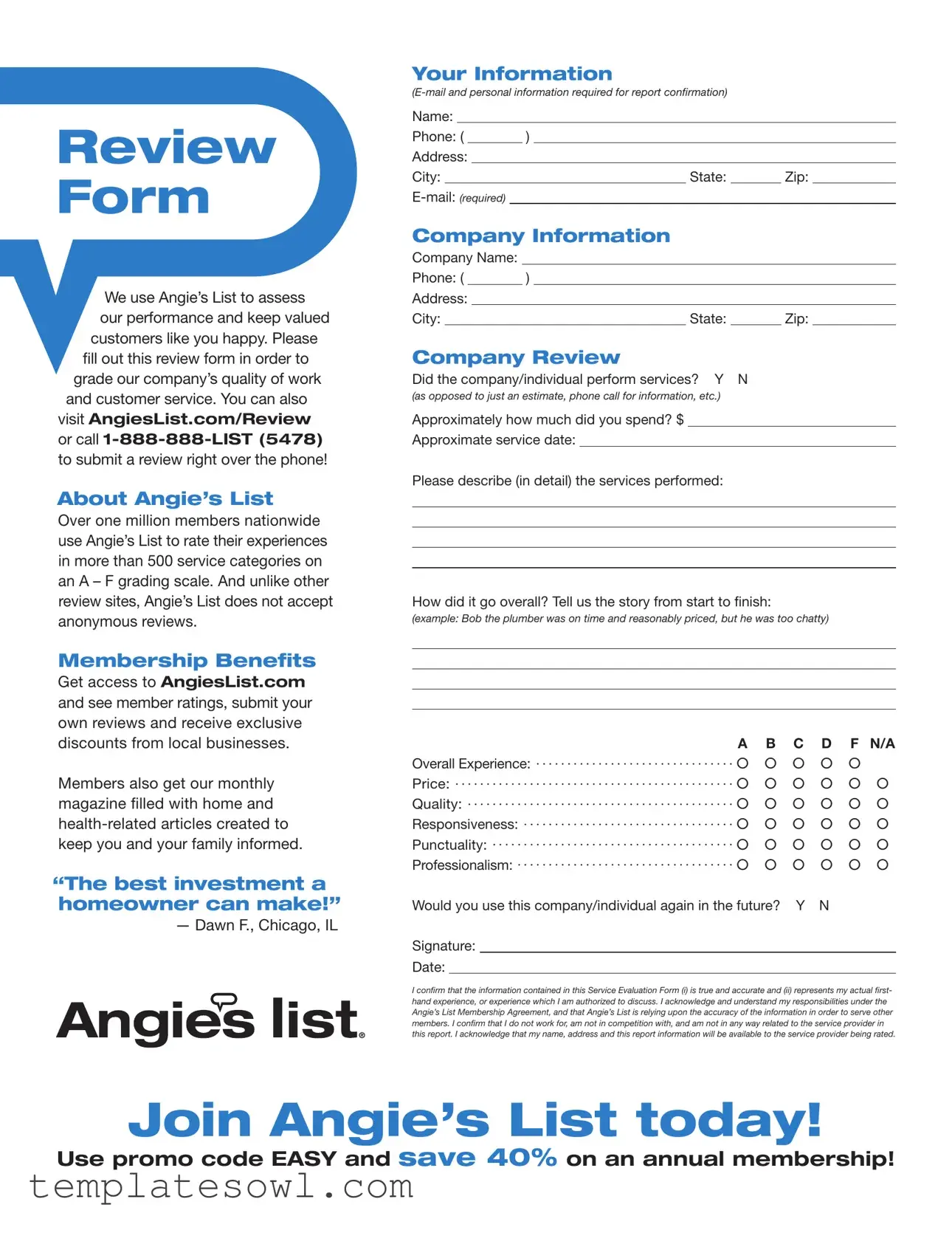 Fill Out Your Angies List Form