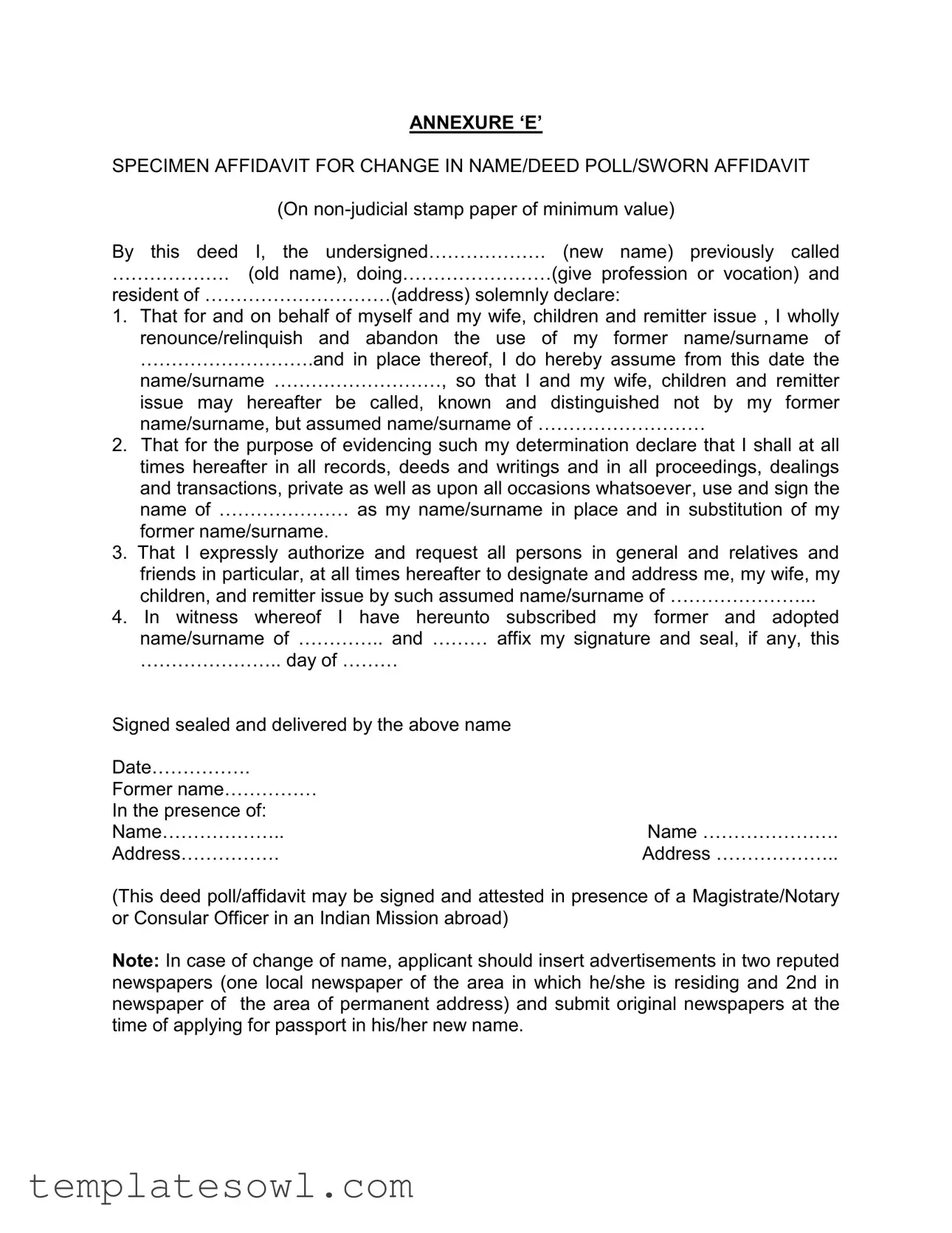 Fill Out Your Annexure E Sample Form