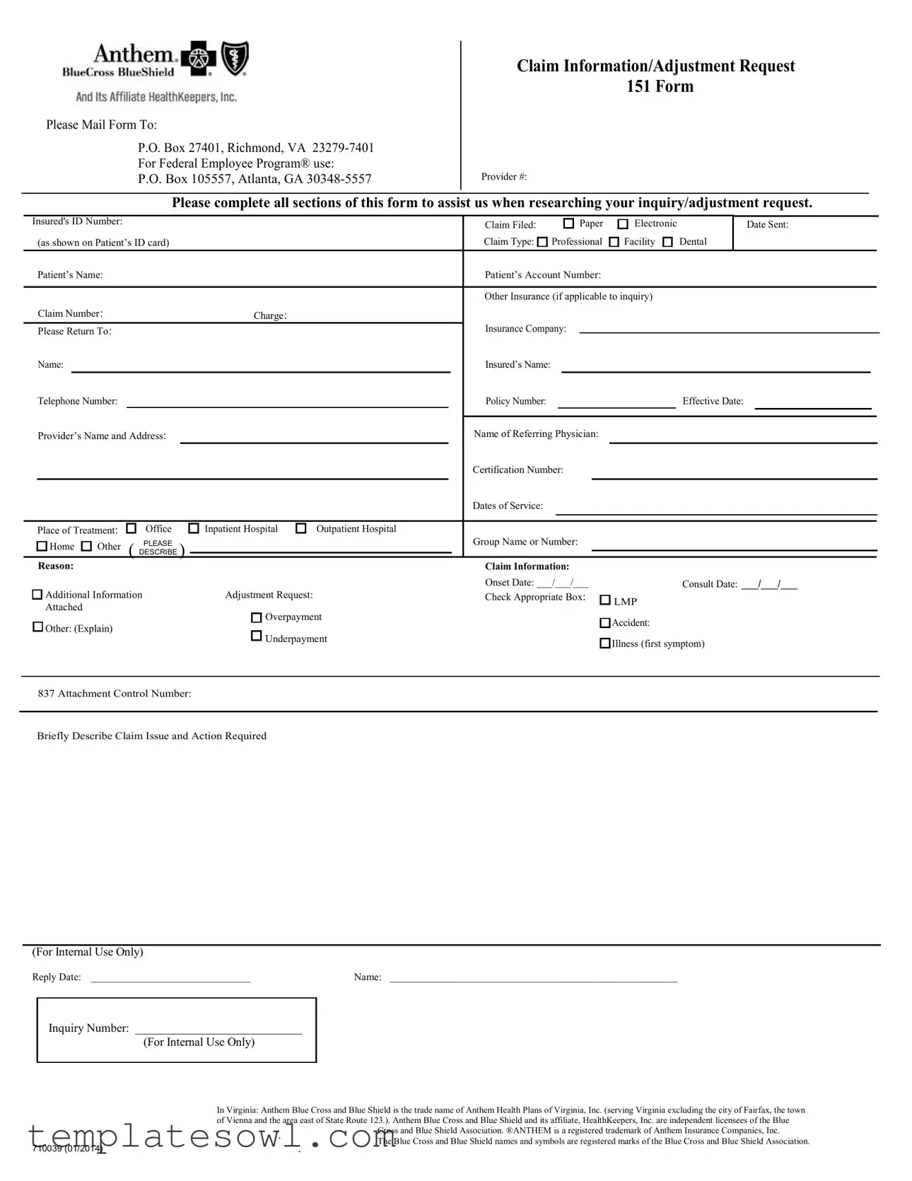 Fill Out Your Anthem 151 Form