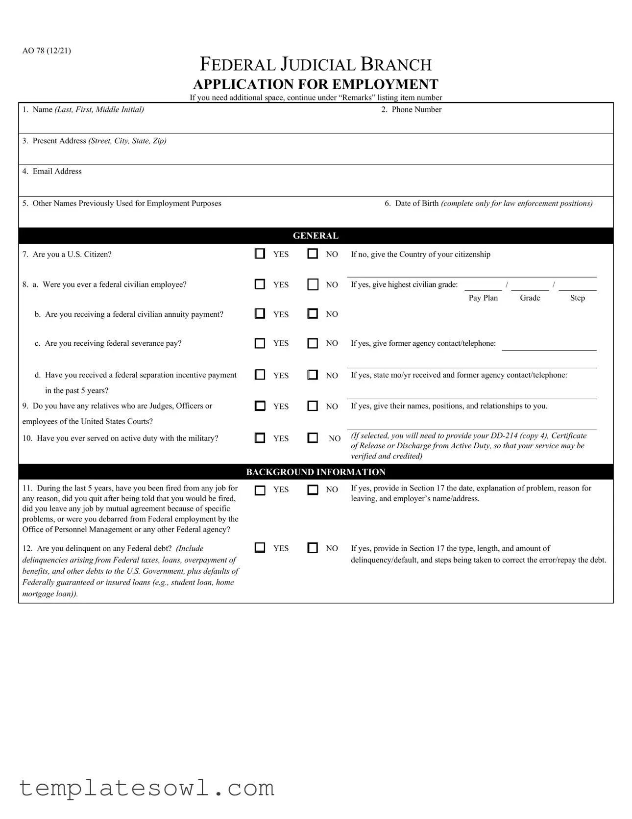 Fill Out Your Ao 78 Form