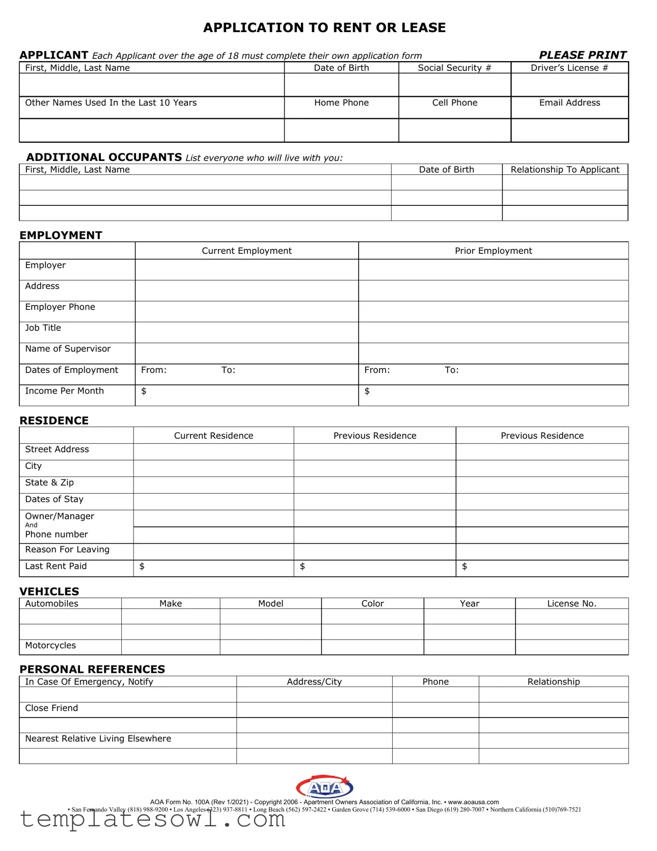 Fill Out Your Aoa 100A Form