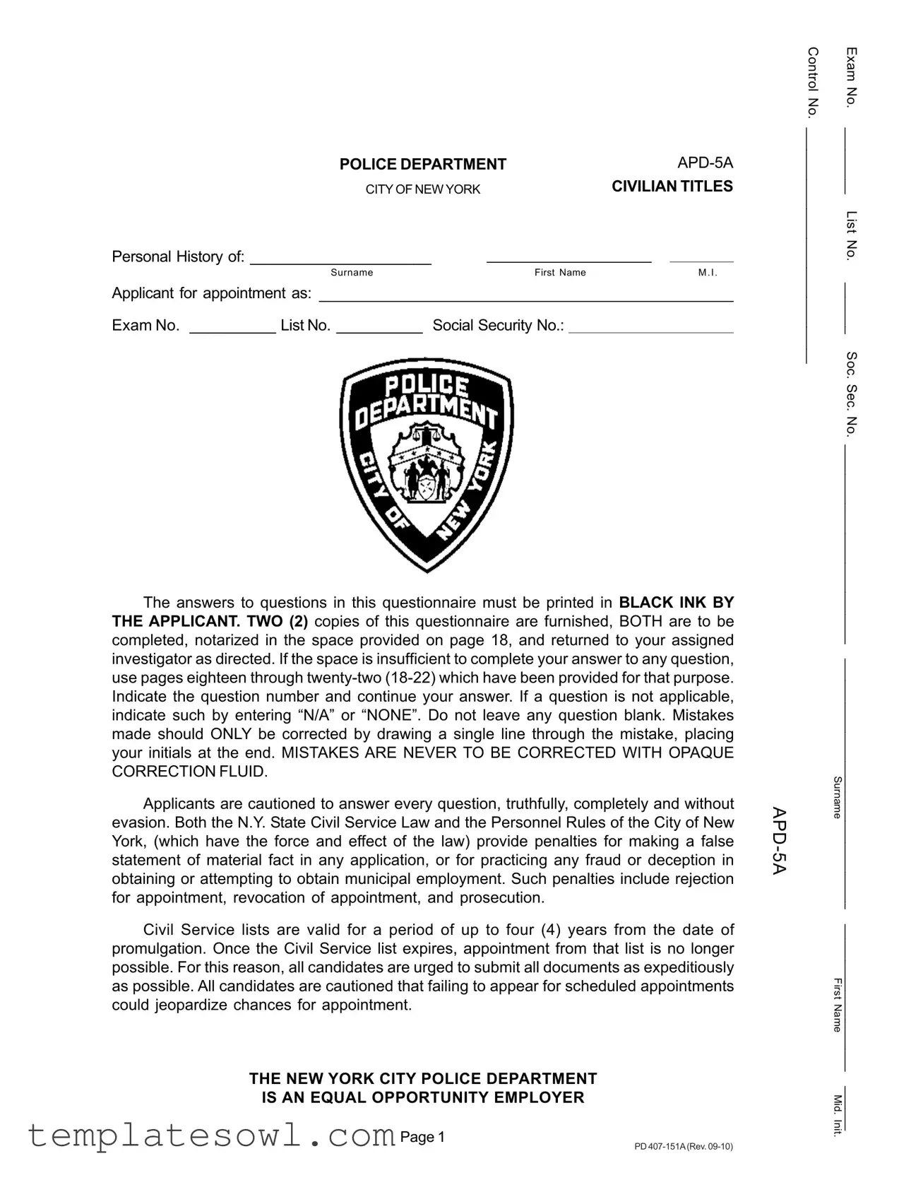 Fill Out Your Apd 5A Form