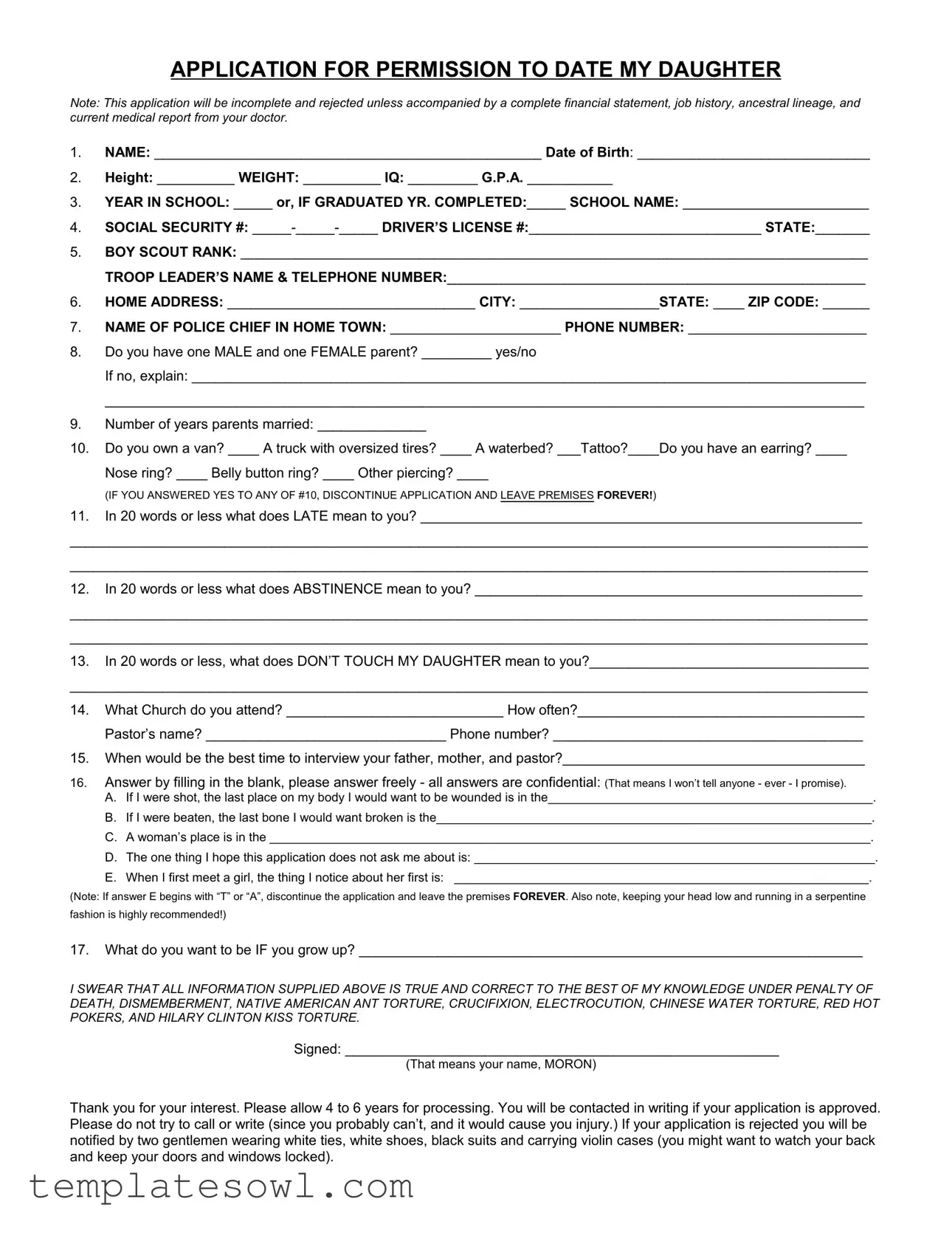 Fill Out Your Application Date Daughter Form