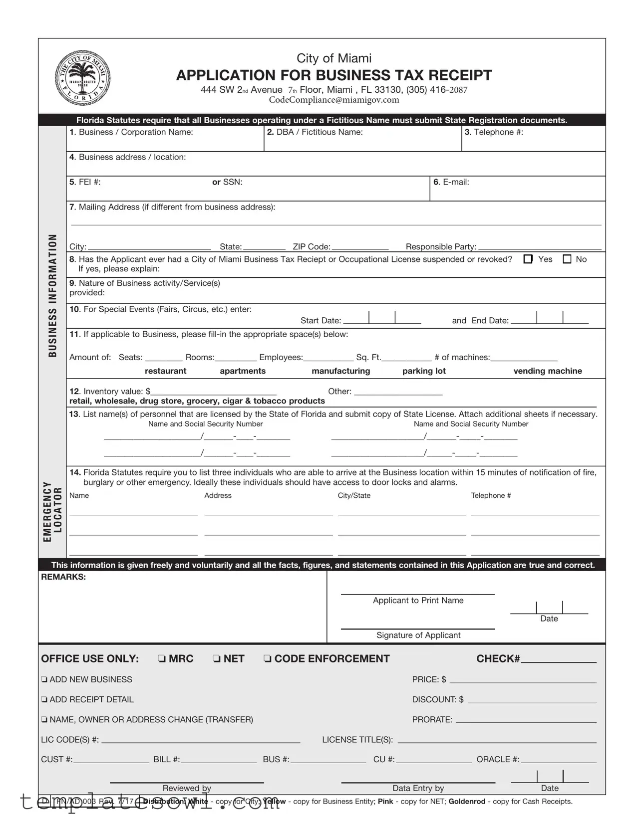 Fill Out Your Application For Business Tax Receipt Form