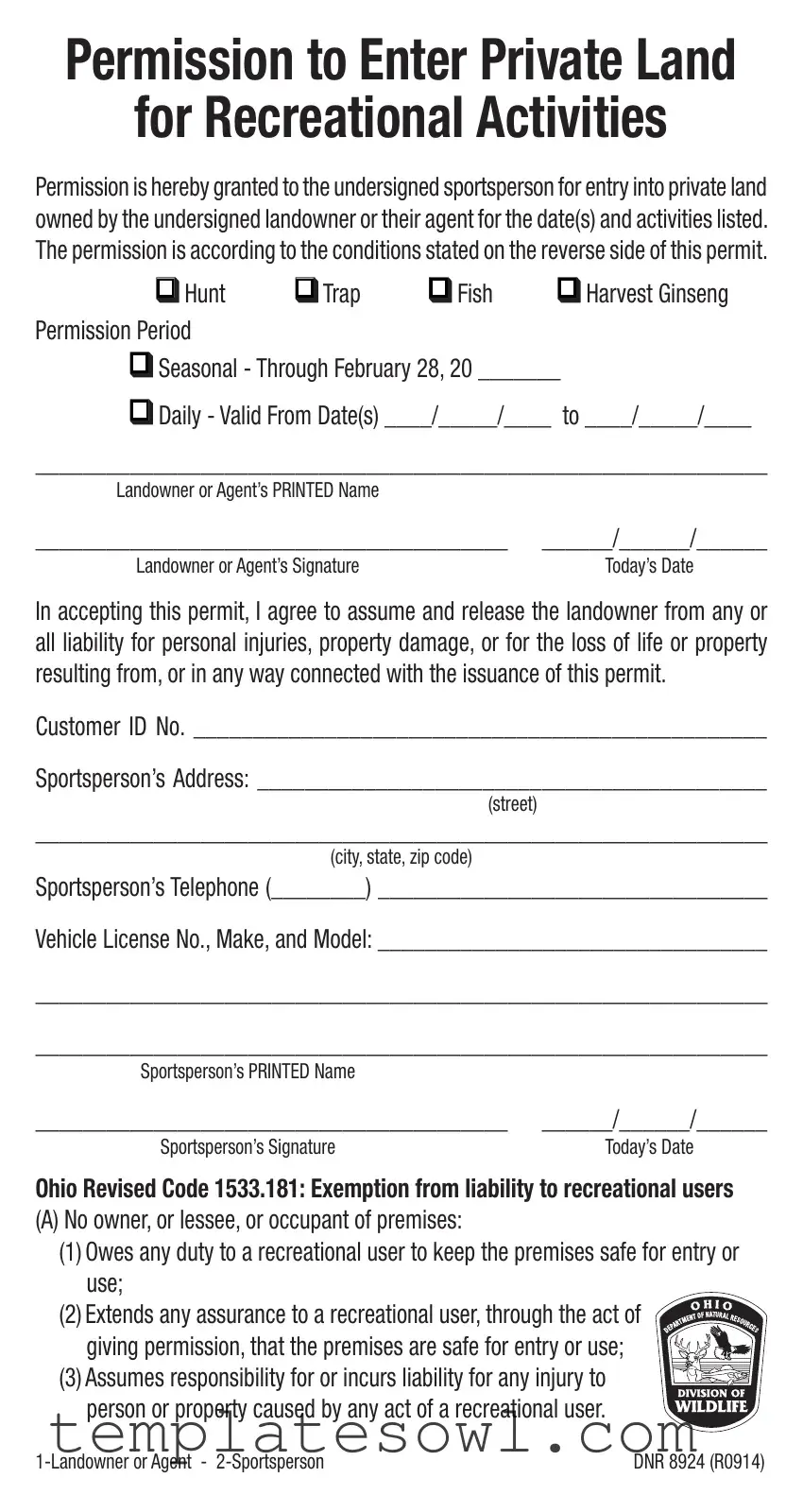 Fill Out Your Application For Hunting Permission Form