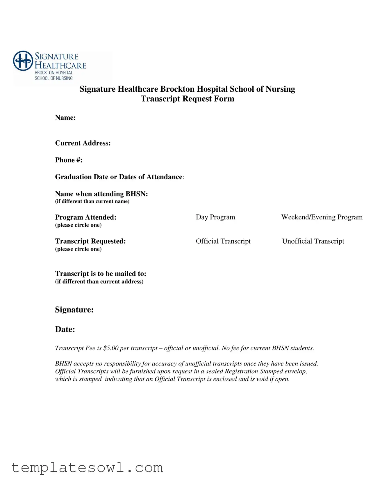 Fill Out Your Application For Transcript Form
