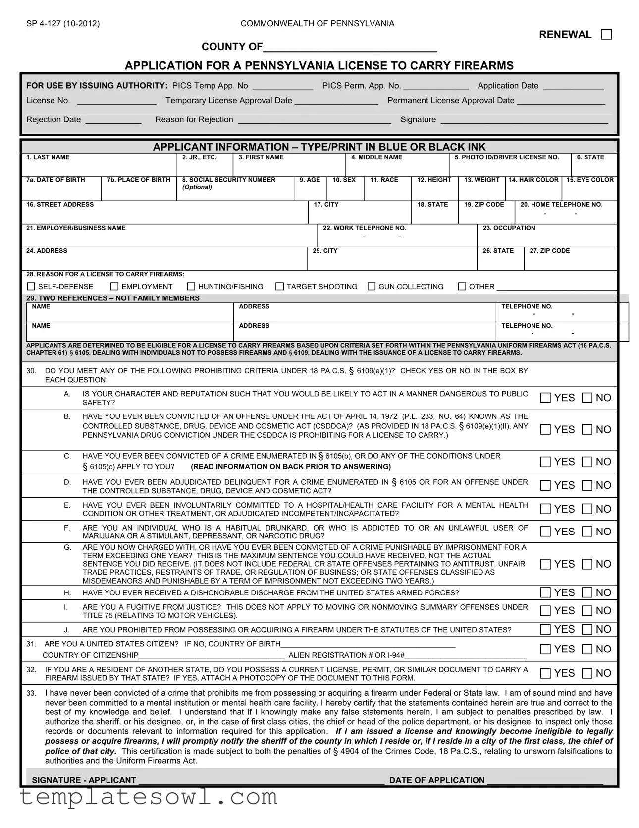Fill Out Your Application License Carry Firearms Form
