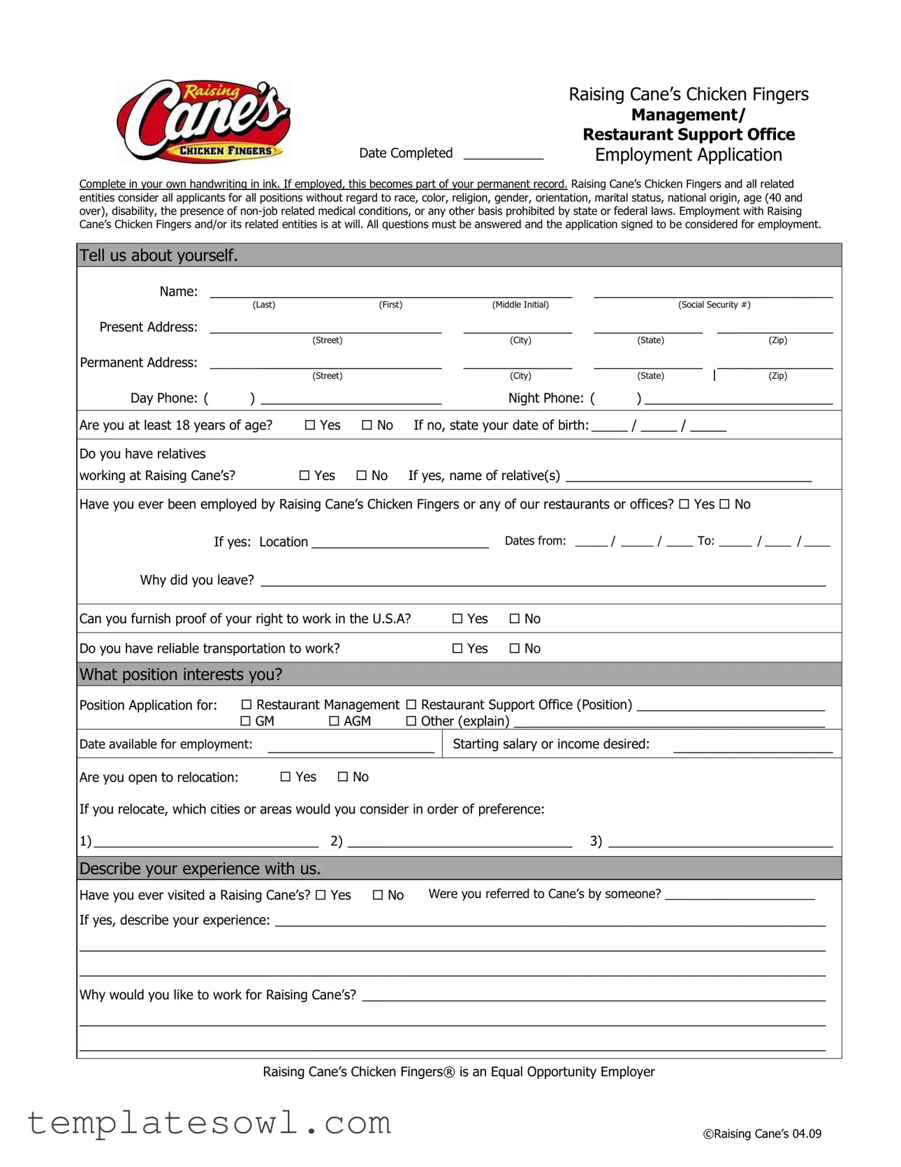 Fill Out Your Application Raising Canes Job Form
