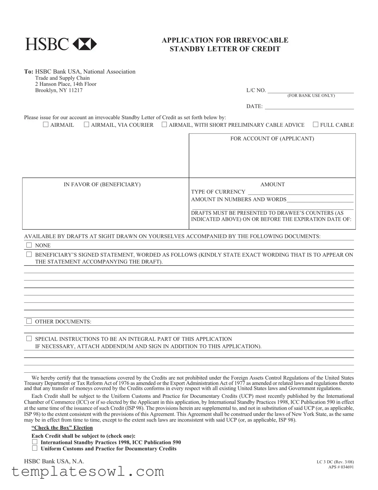 Fill Out Your Application Standby Letter Credit Form