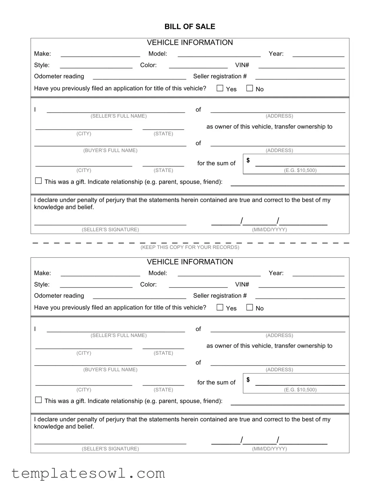 Fill Out Your Application Vehicle Information Form