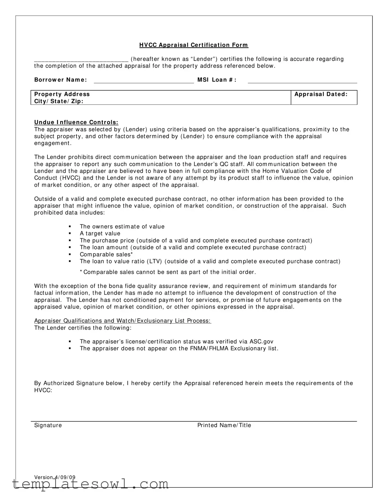 Fill Out Your Appraisal Hvcc Form