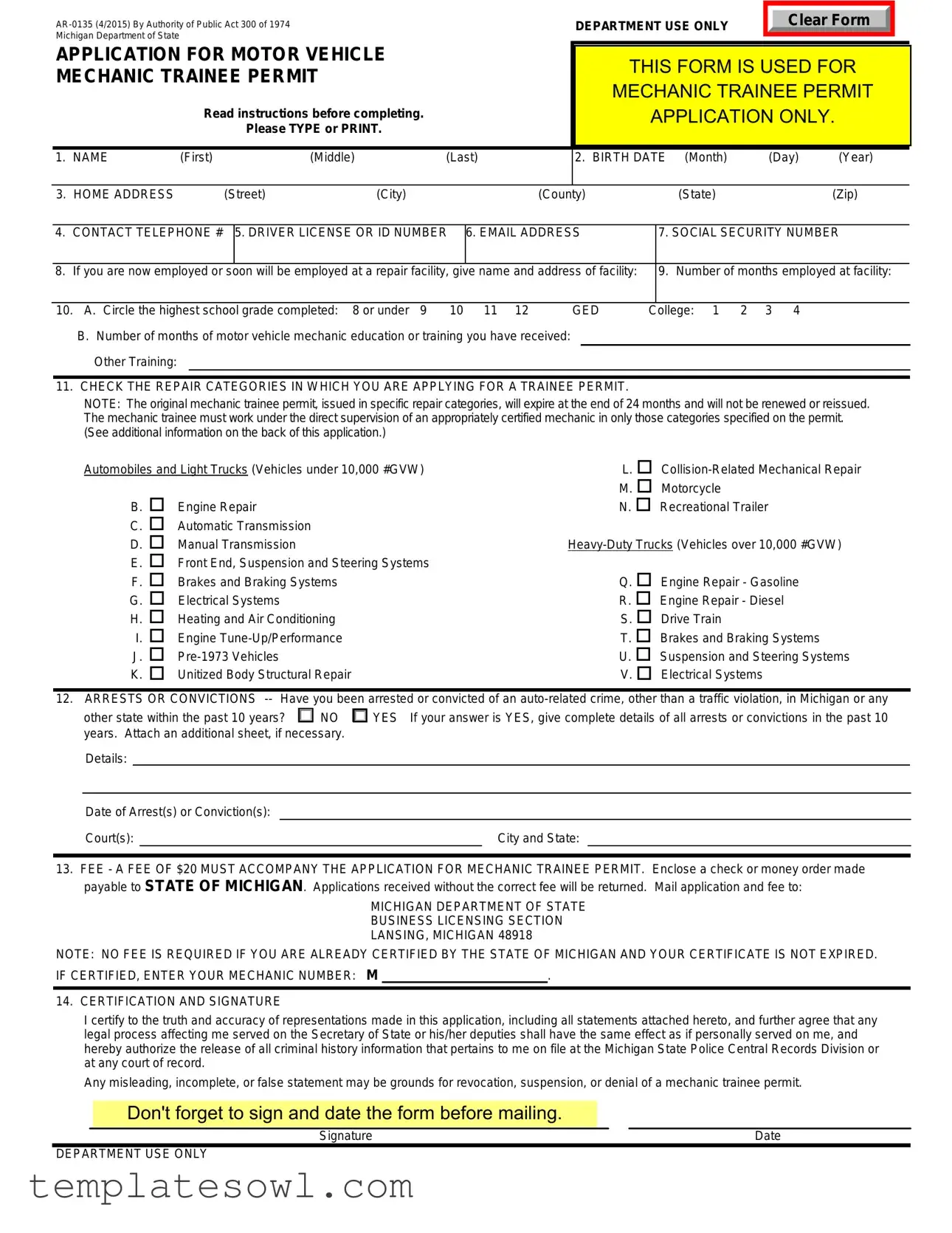 Fill Out Your Ar 0135 Form