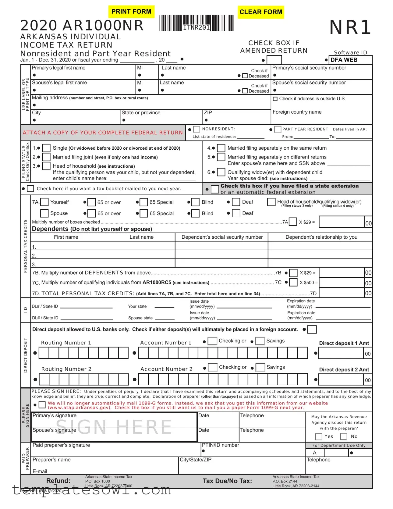 Fill Out Your Ar1000Nr Form