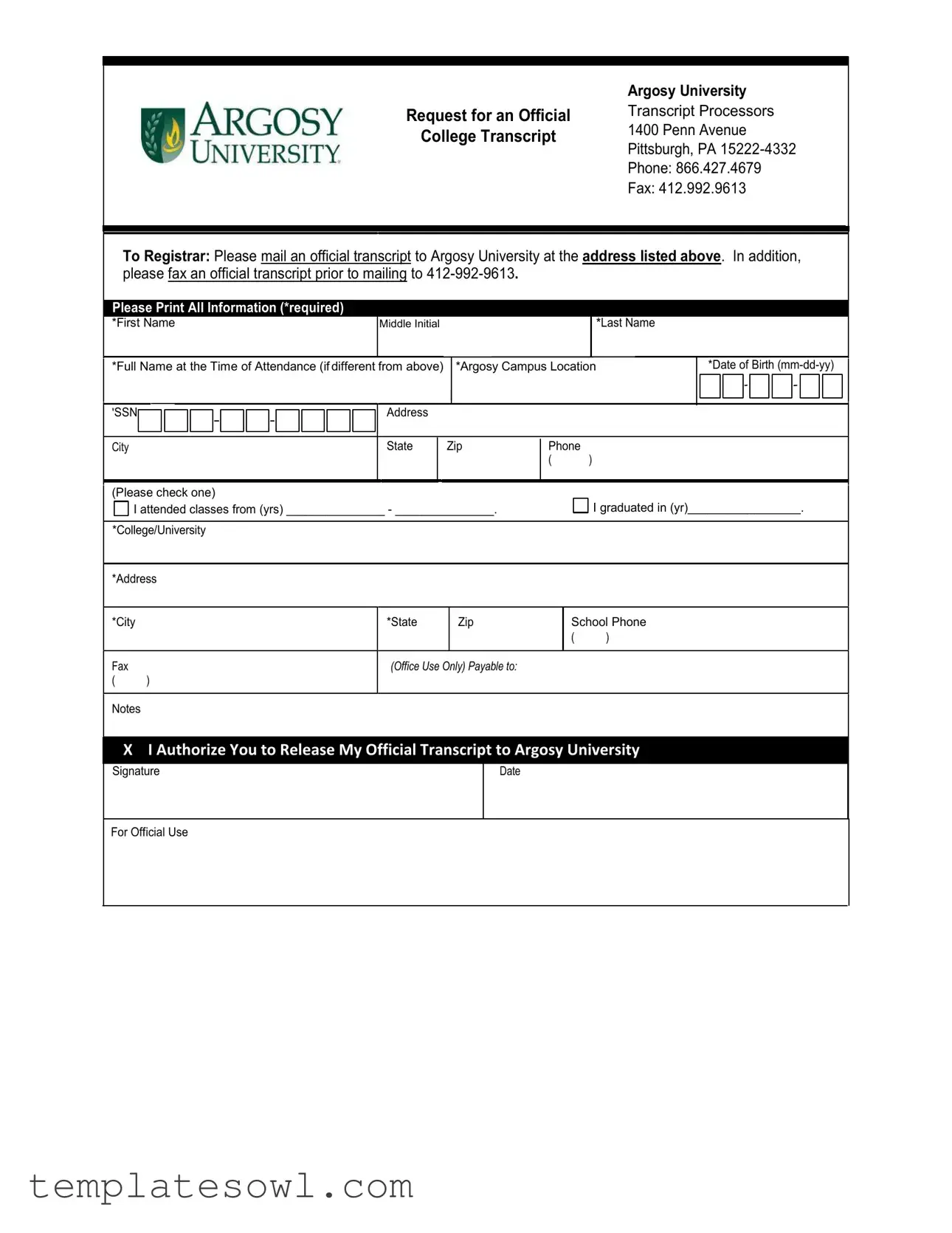 Fill Out Your Argosy University Transcript Request Form