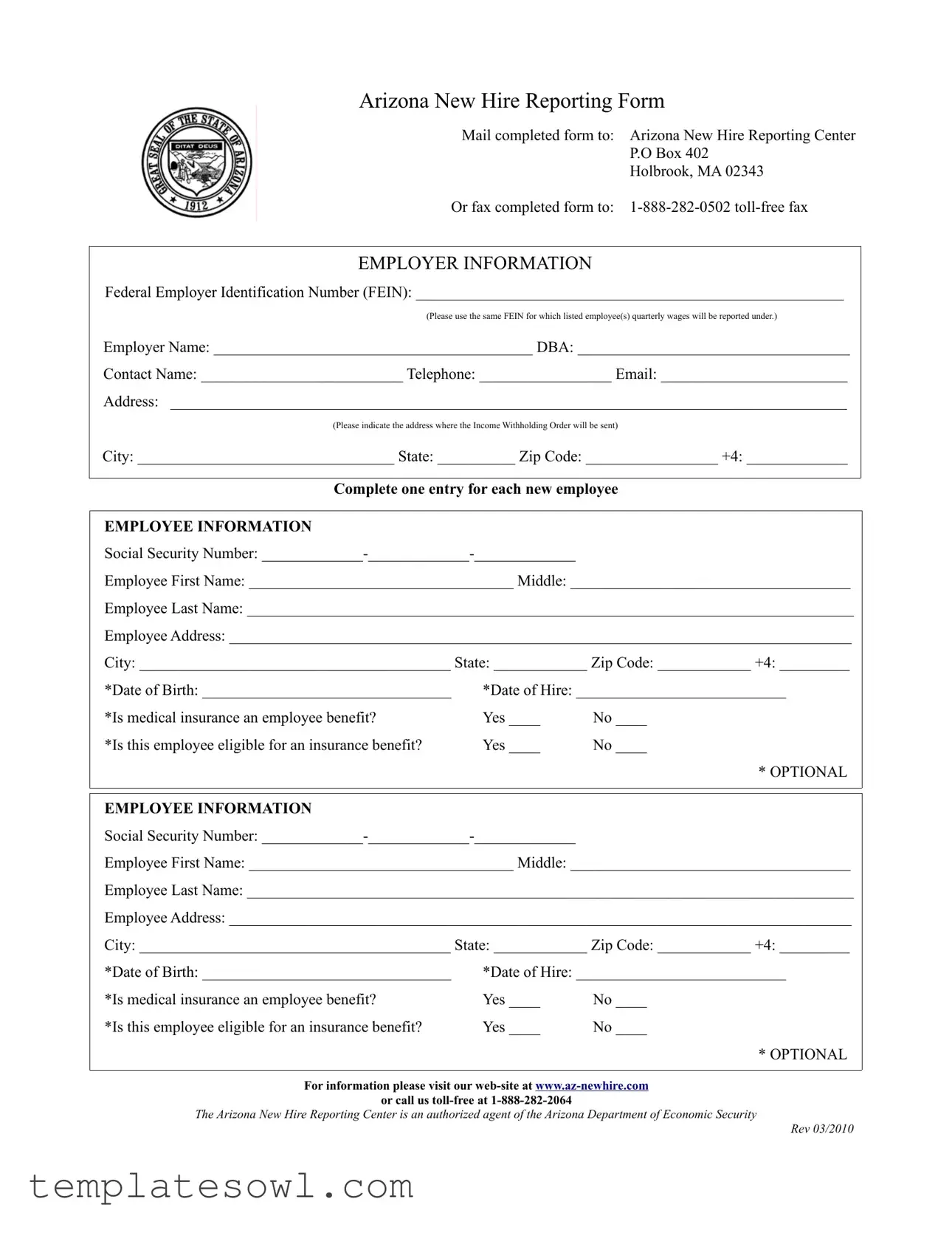Fill Out Your Arizona New Hire Reporting Form