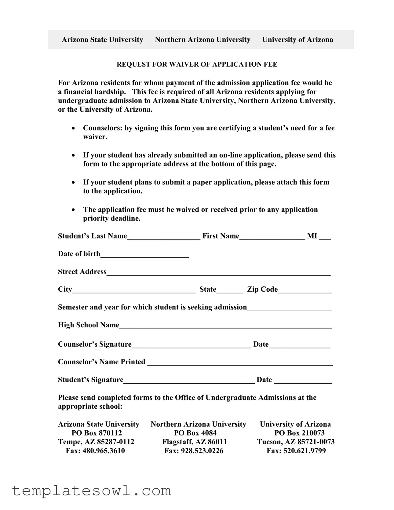 Fill Out Your Arizona University Application Form
