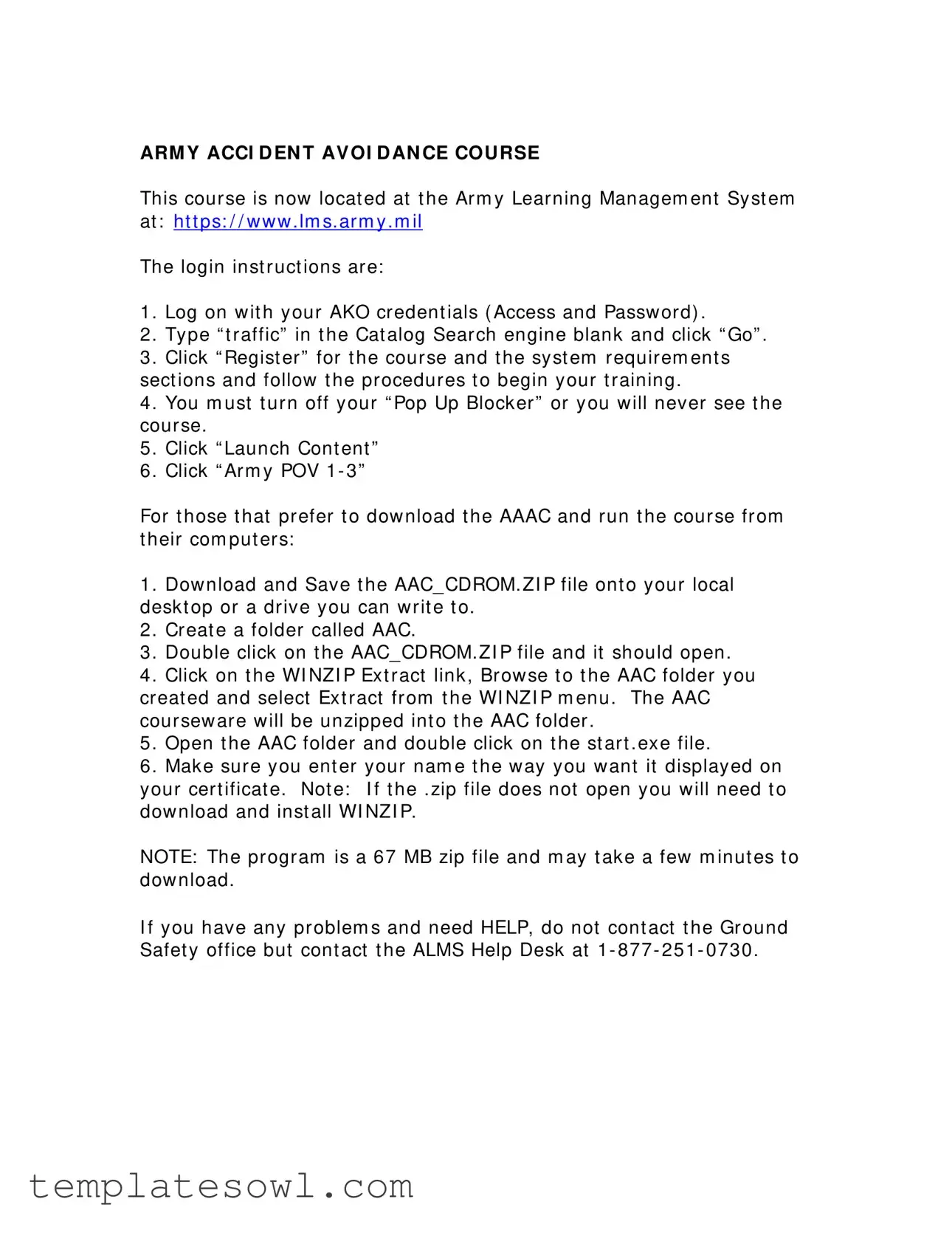 Fill Out Your Army Accident Avoidance Course Form
