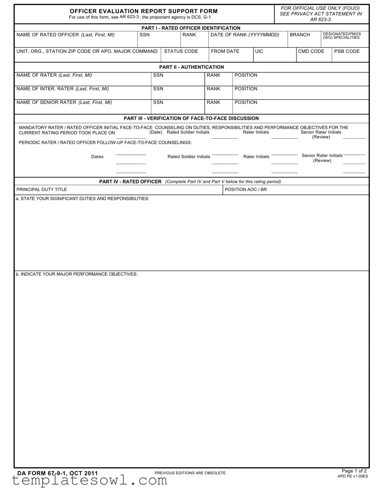 Fill Out Your Army Oer Support Da 67 9 1 Form