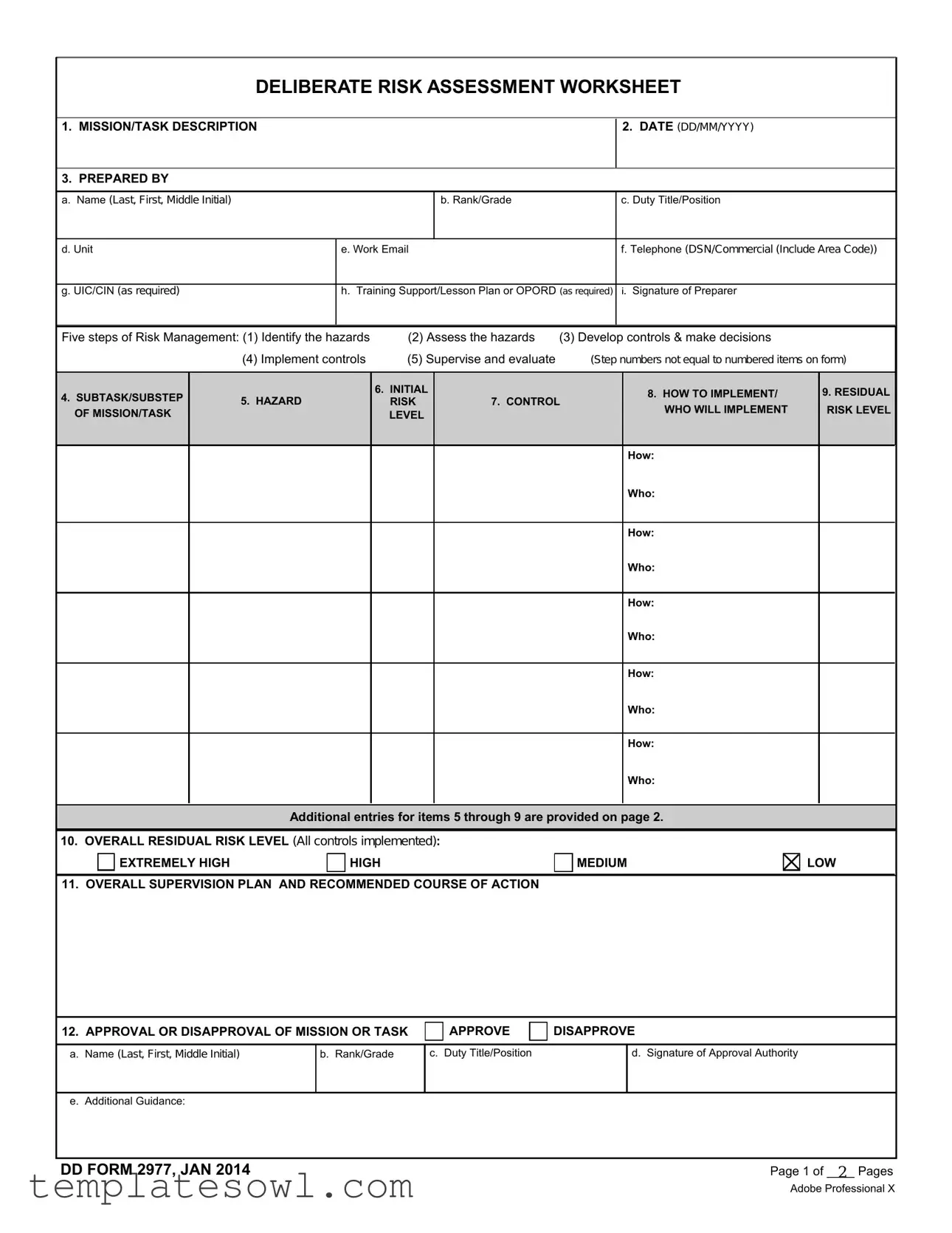 Fill Out Your Army Risk Form