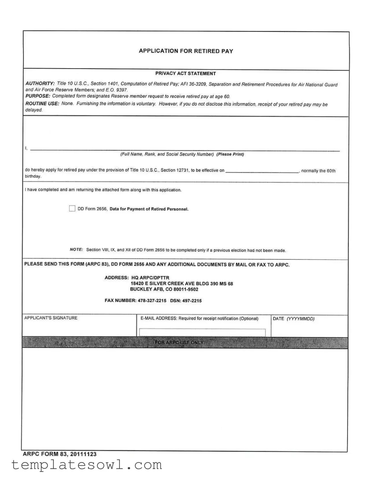 Fill Out Your Arpc 83 Form