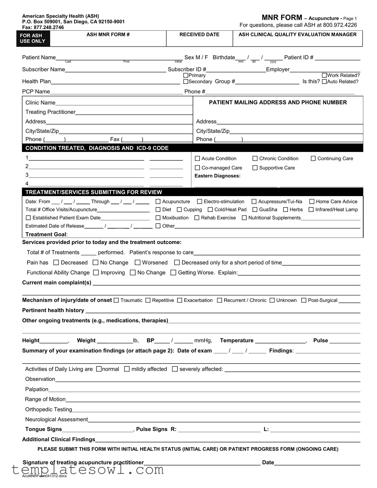 Fill Out Your Ash Mnr Form