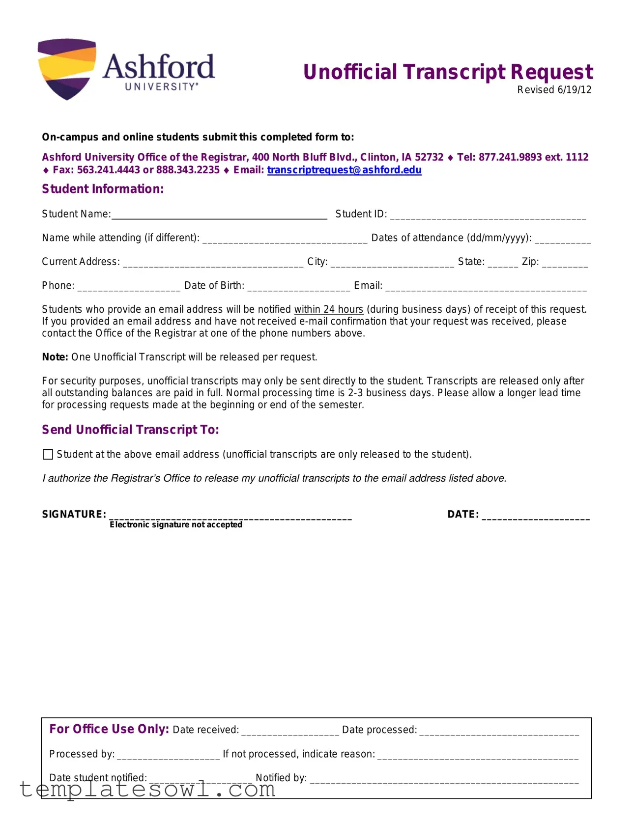 Fill Out Your Ashford University Transcript Form