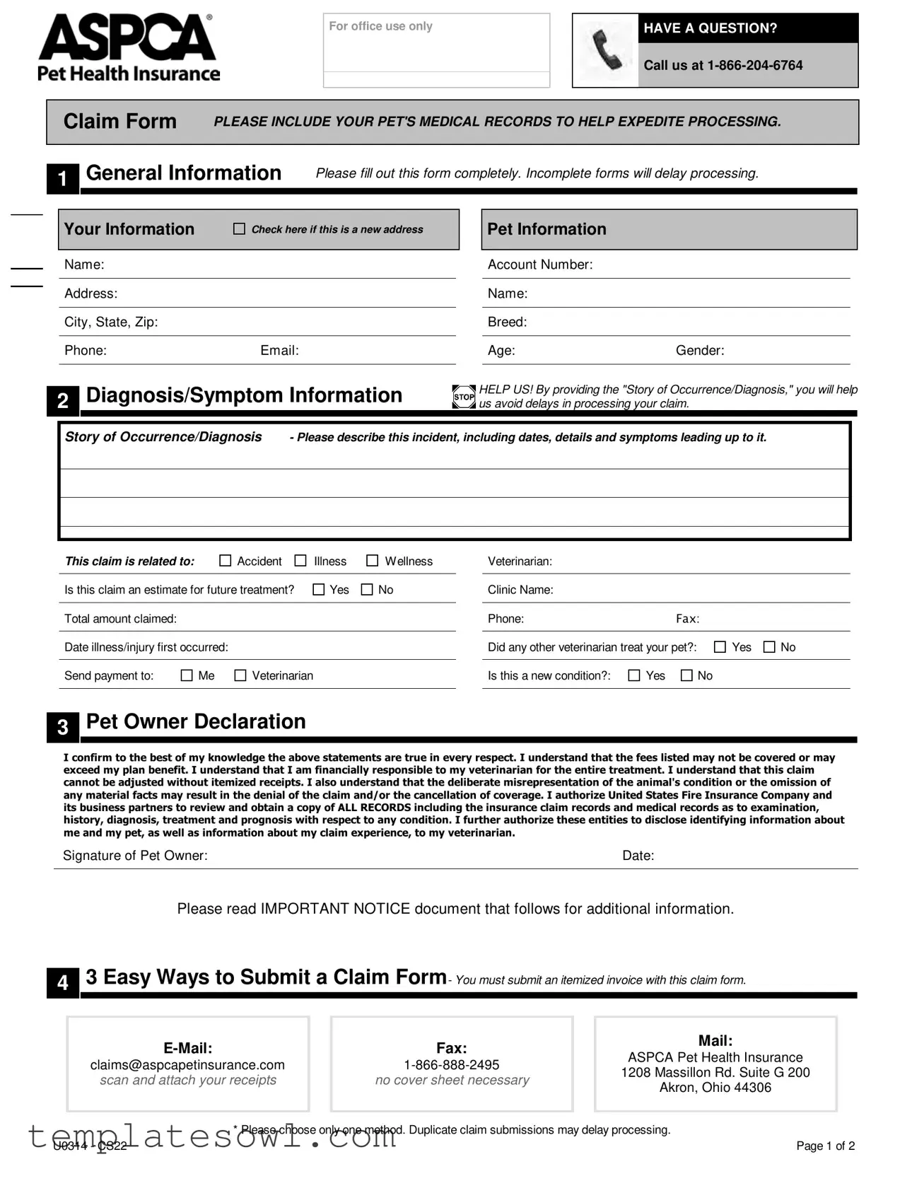 Fill Out Your Aspca Insurance Form