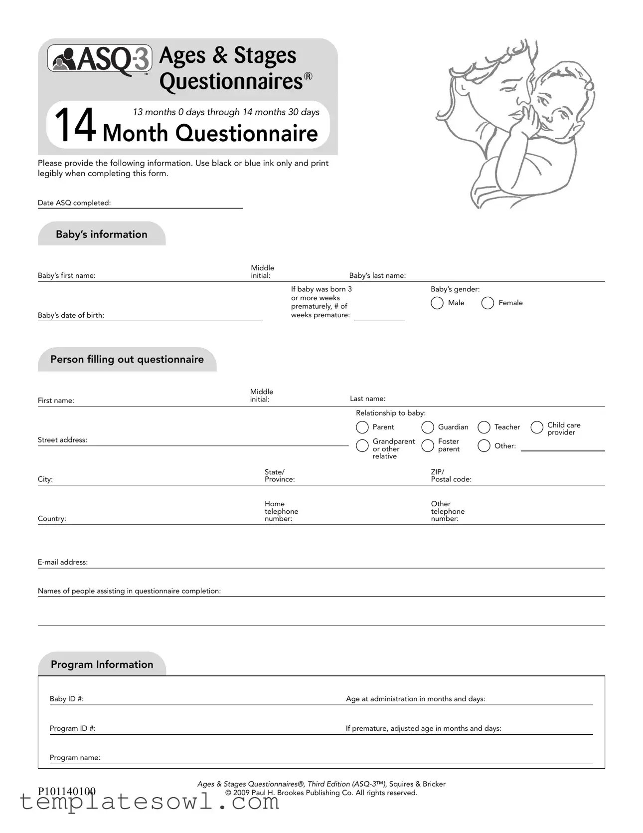 Fill Out Your Asq 14 Month Questionnaire Form