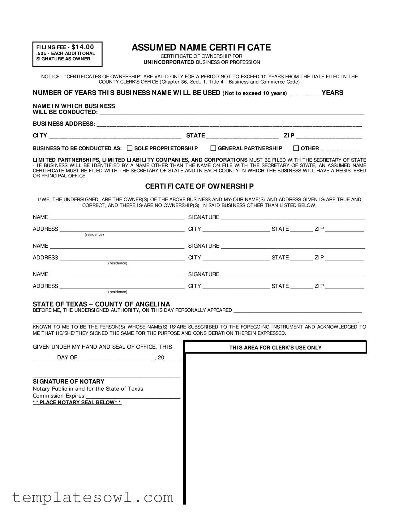 Fill Out Your Assumed Name Certificate Form
