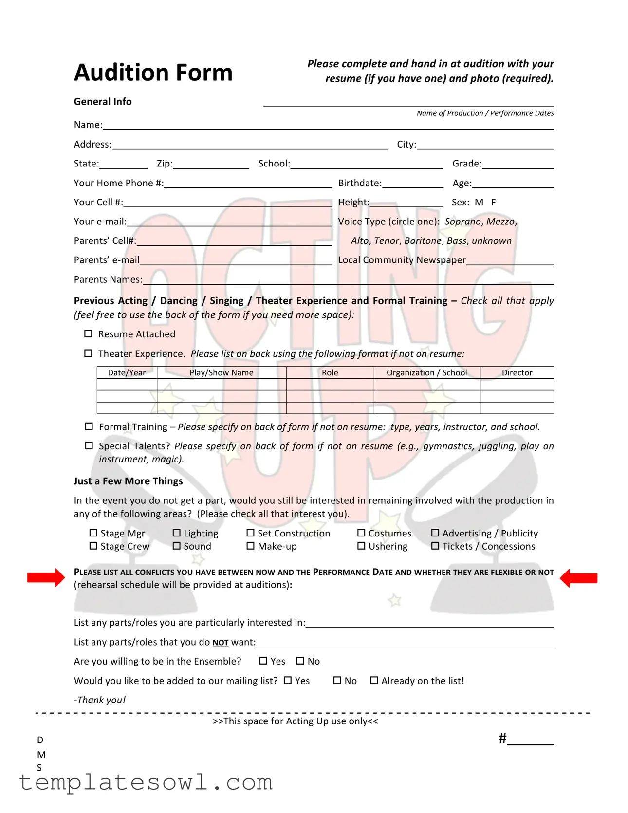 Fill Out Your Audition Form
